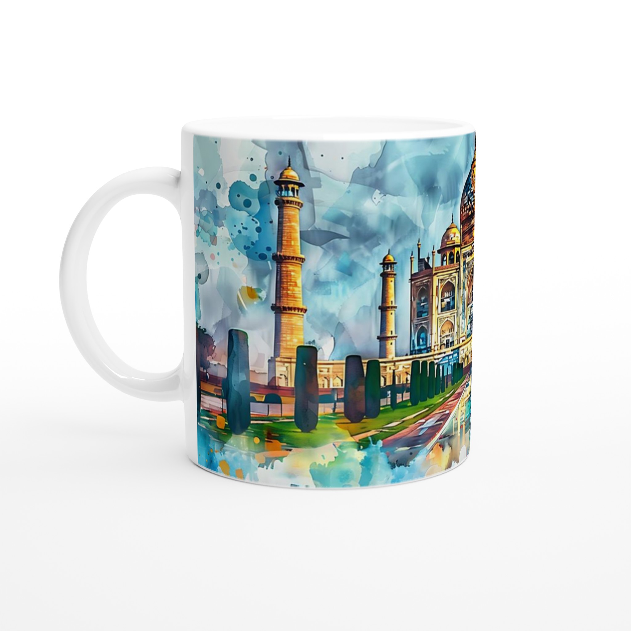 Taj Mahal Akvarellmugg – Konstnärlig 11 oz keramikmugg i ditt val av sju livfulla färger 1 1c55efd6-ddce-4691-853c-495570a9b531