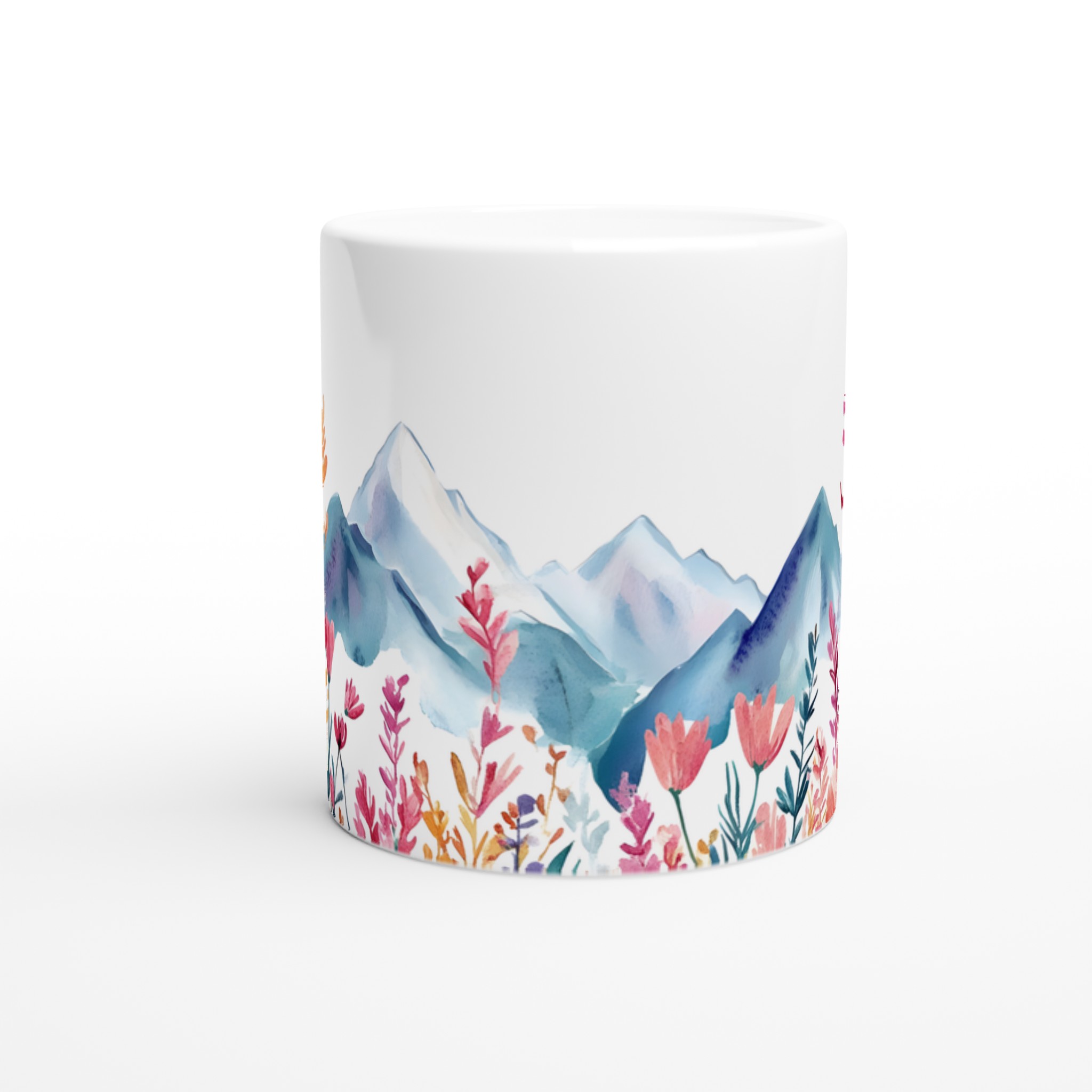 Akvarellblommig bergsmugg – 11 oz keramikmugg i ditt val av sju livfulla färger 8 1c5c09c4-23f7-4dc5-a5bf-9354e76482e7