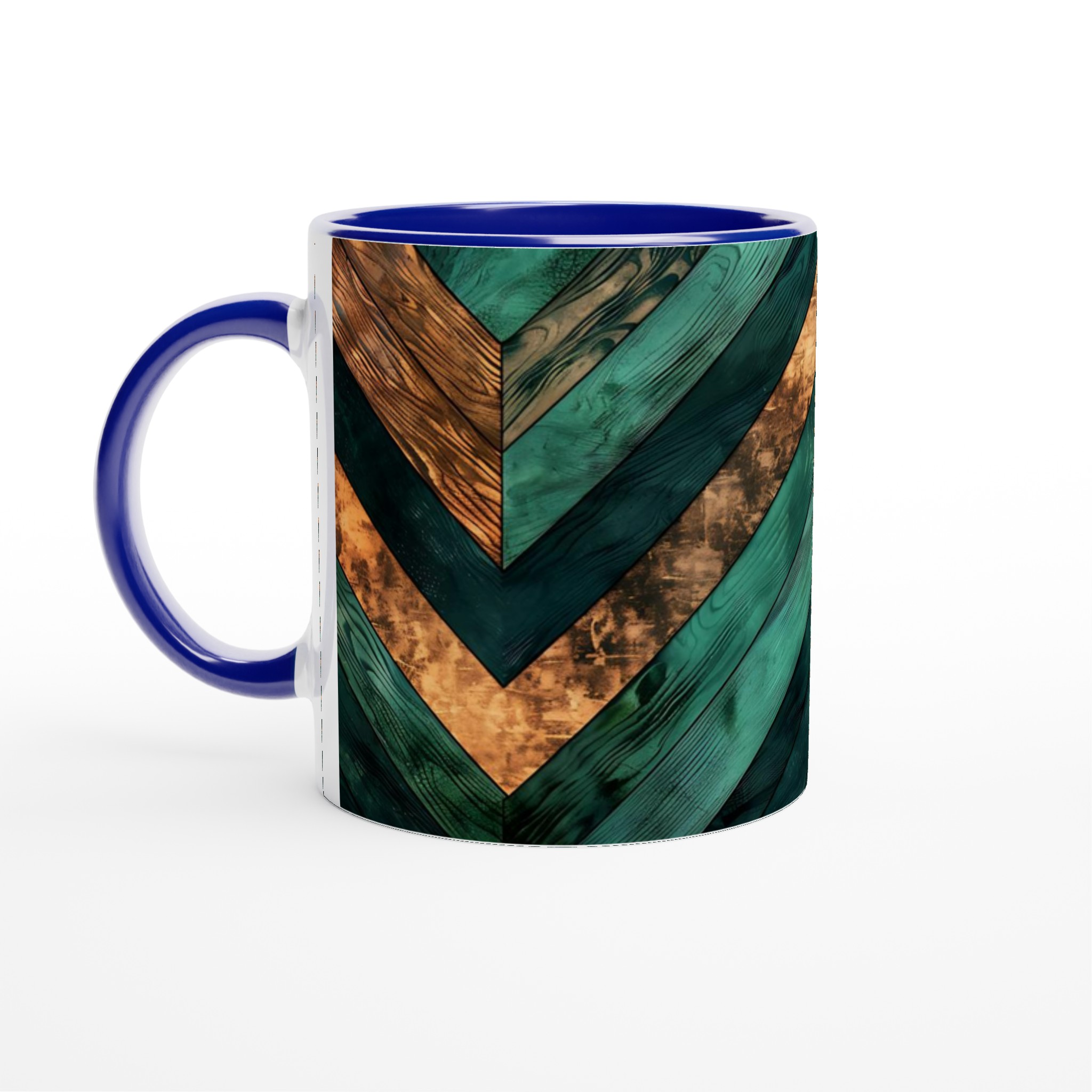 Vit 11oz keramisk mugg med geometriskt mönster i djupt grönt och koppartoner 2 1c9bdca1-112a-4085-b933-1125c6bf5b2b