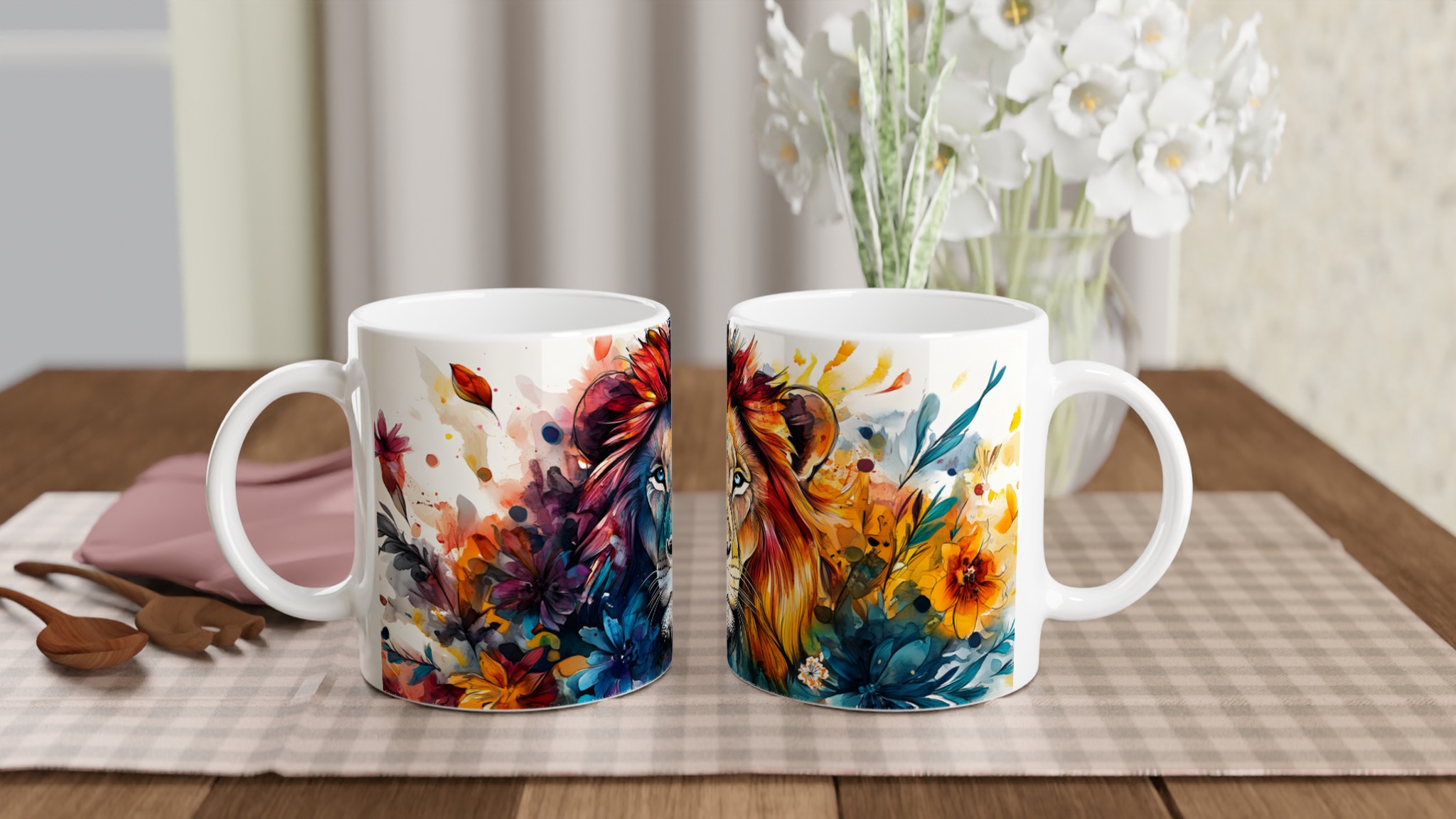 Majestic Lejon Konst Mugg - Livfull Akvarell Keramikmugg i ditt Val av Färg 10 1cafbbc0-58f4-44ae-ba5c-339170848185