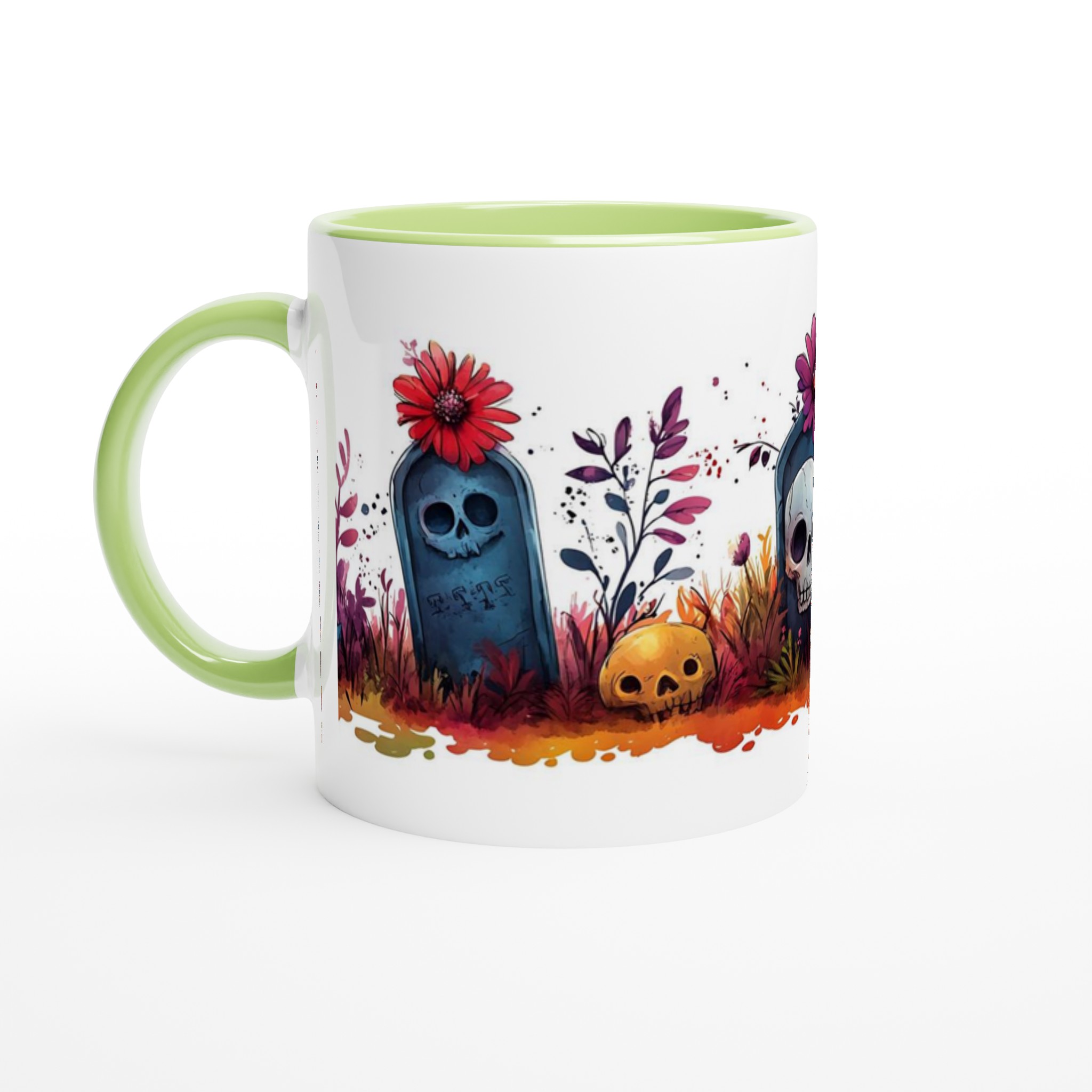 "Söta Skräcken" Keramisk Mugg - Gotisk Charm med Färgstarka Blommor & Skallar, 11oz Kaffekopp i Valfri Färg 7 1ce5fab6-bd89-4aac-9451-e1cee95d16ce