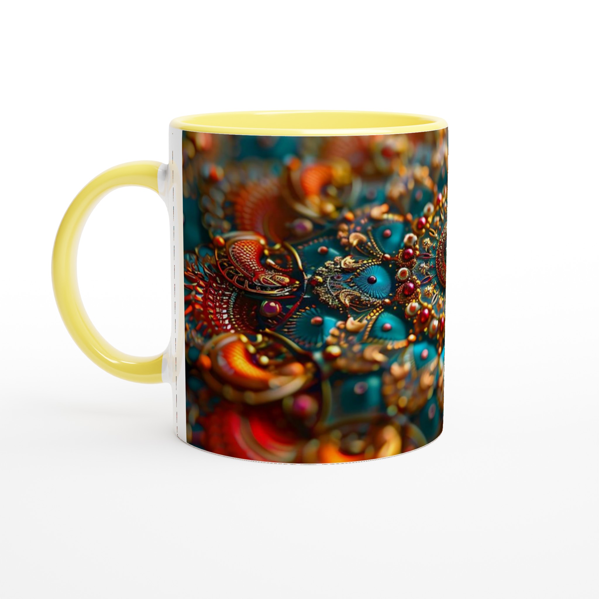 Mångfärgad Mandalainspirerad 11oz Keramikmugg – Vibrerande Design & Lyxiga Detaljer 3 1d126c8a-1f7b-4591-b82f-75d9ba08dd8d