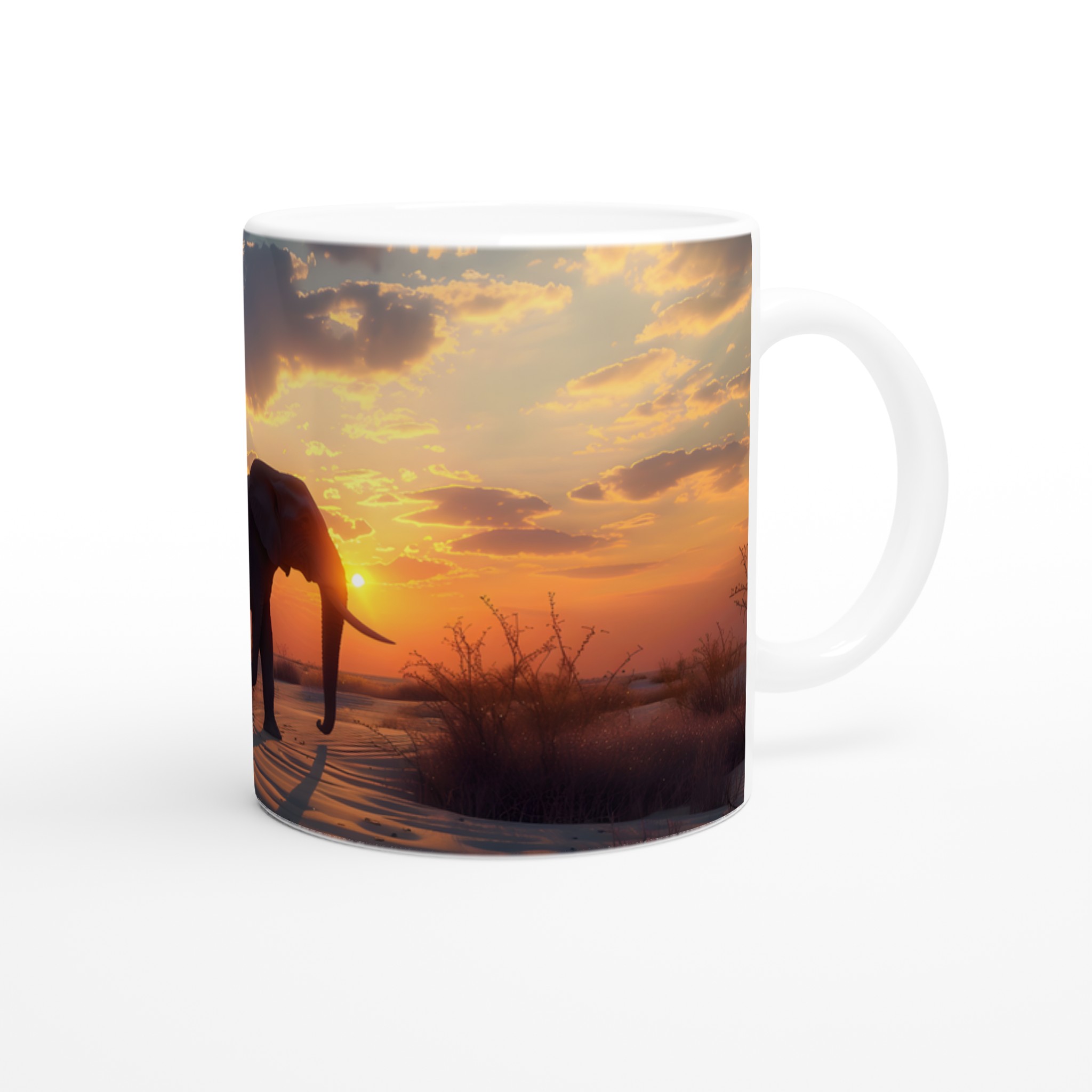 Majestätisk Elefant Mugg: Solnedgång över Savannen – Din 11oz Keramikmugg i Valfri Färg 9 1d177800-cad0-431b-8867-fb14efbed12f
