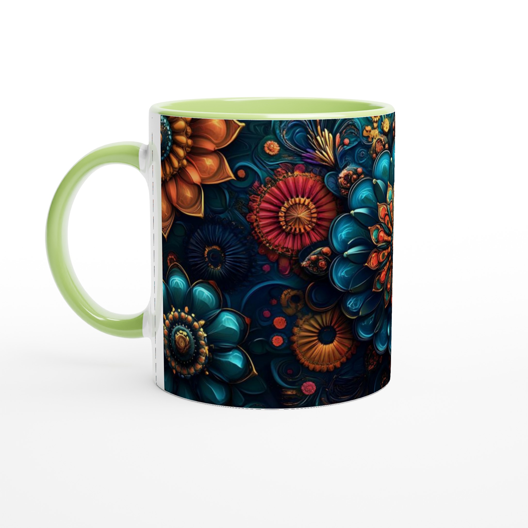 Mångfärgad Floral Mandala 11oz Keramikmugg - Lyxig Blomsterdesign för Kaffe & Te i Flera Färger 8 1d29eea2-5f17-471c-acb3-e467a48823ea