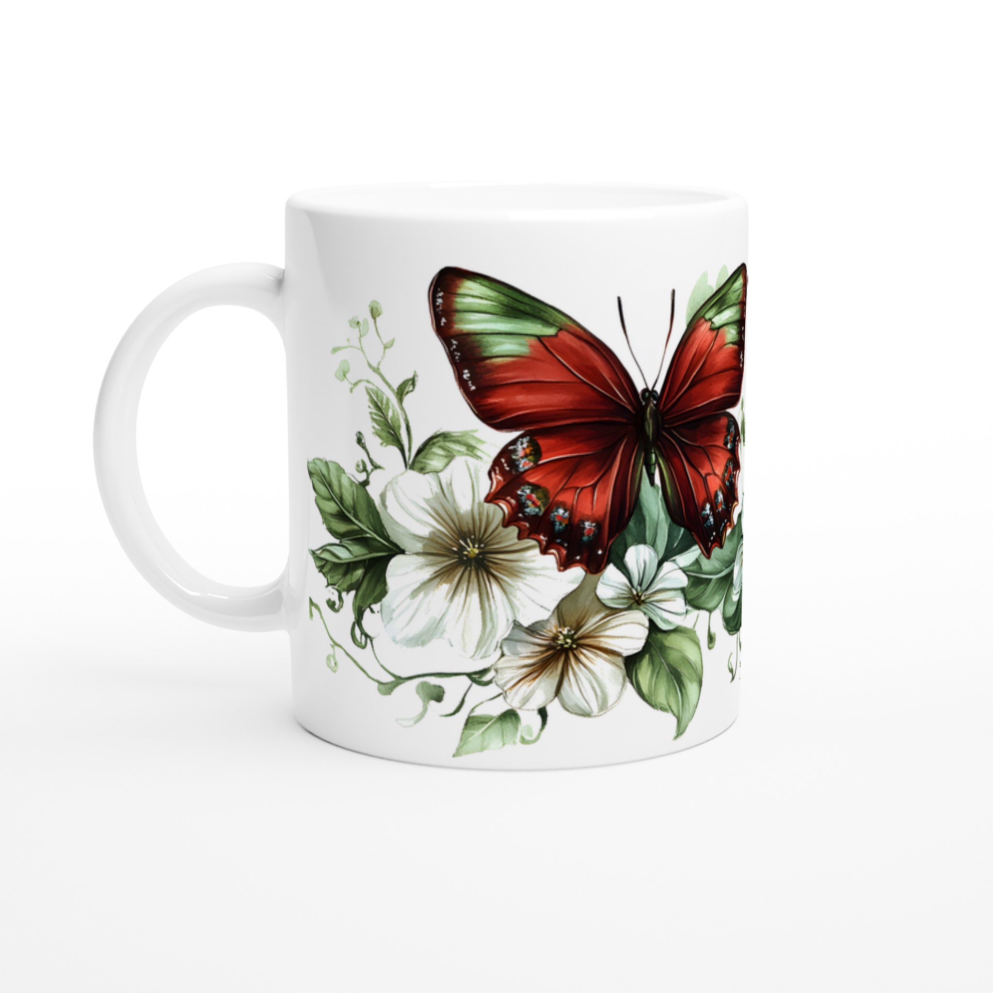 Fjärilsdröm – 11oz Keramikmugg med Eleganta Röda Fjärilar och Blommor i ditt Val av 7 Färger 1 1d783991-dab6-463c-9282-8113c5392238