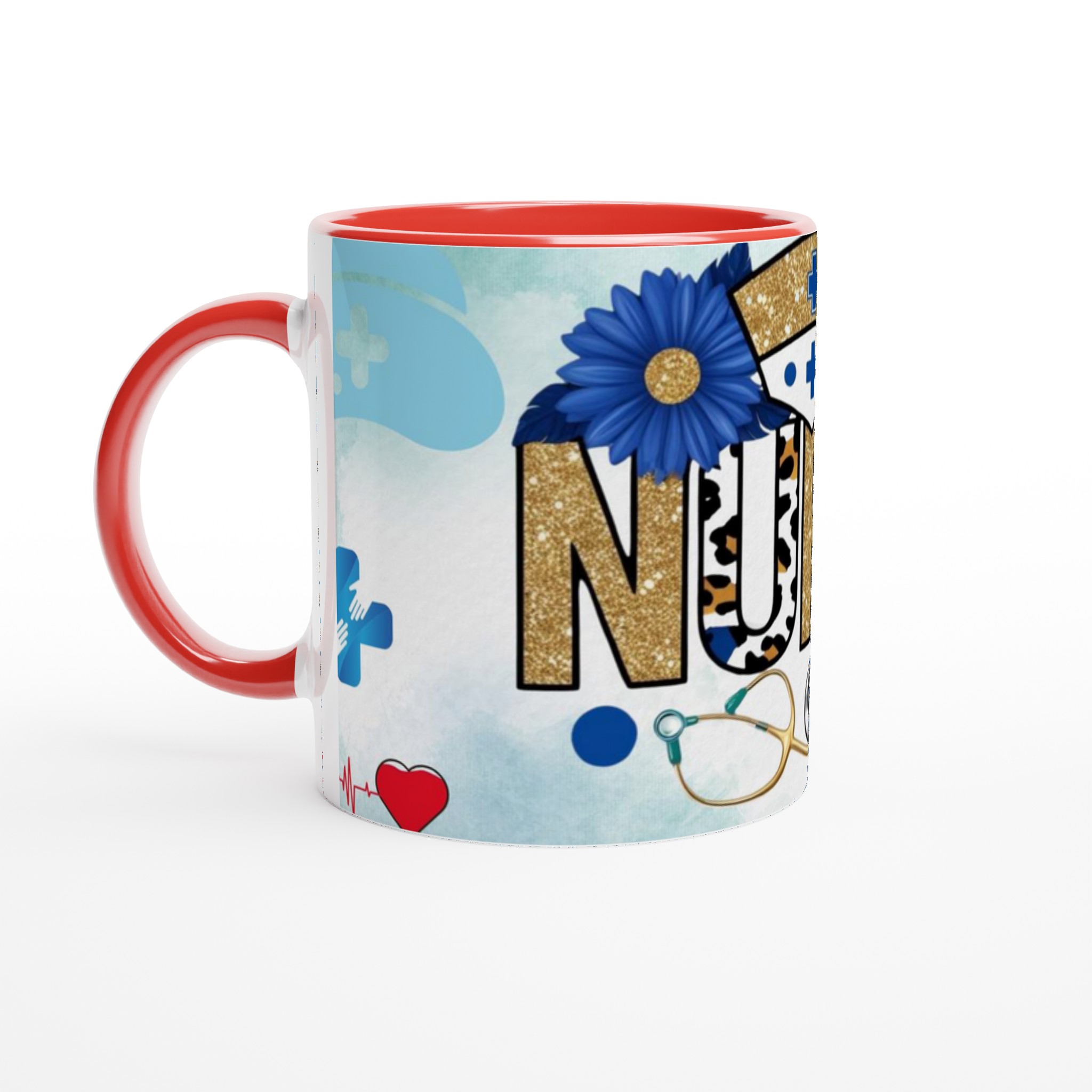 Stilren Vit 11oz Keramisk Mugg med Nurse-design i Guld, Leopard och Blått – Välj Din Favoritfärg! 6 1d85aac1-59e7-425c-8de5-227e1169fda3