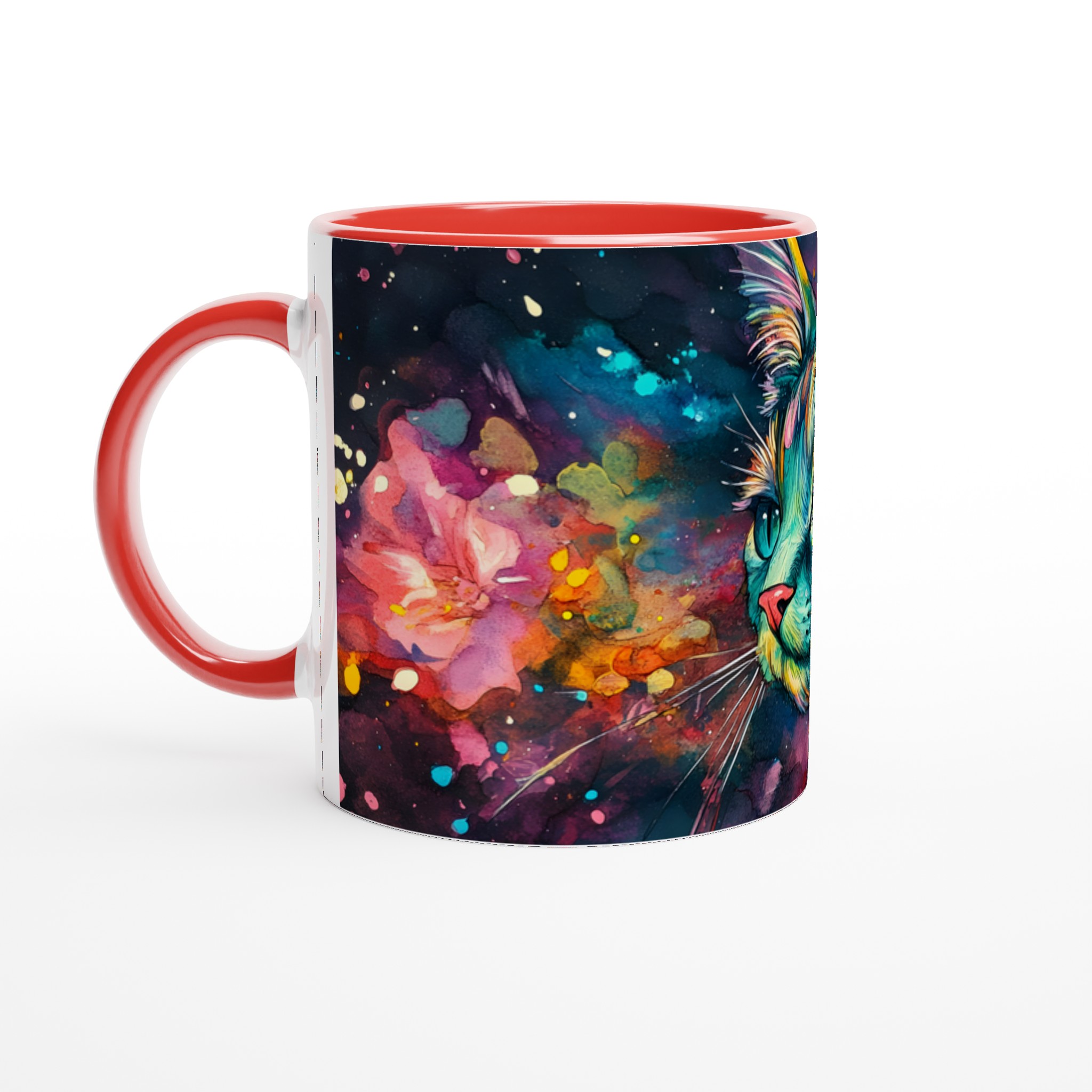 Vit 11oz Keramisk Mugg med Färgstark Katt- och Blomsterdesign i Din Favoritfärg 5 1dd46c25-1de0-4f01-ac97-a209177bd8b8