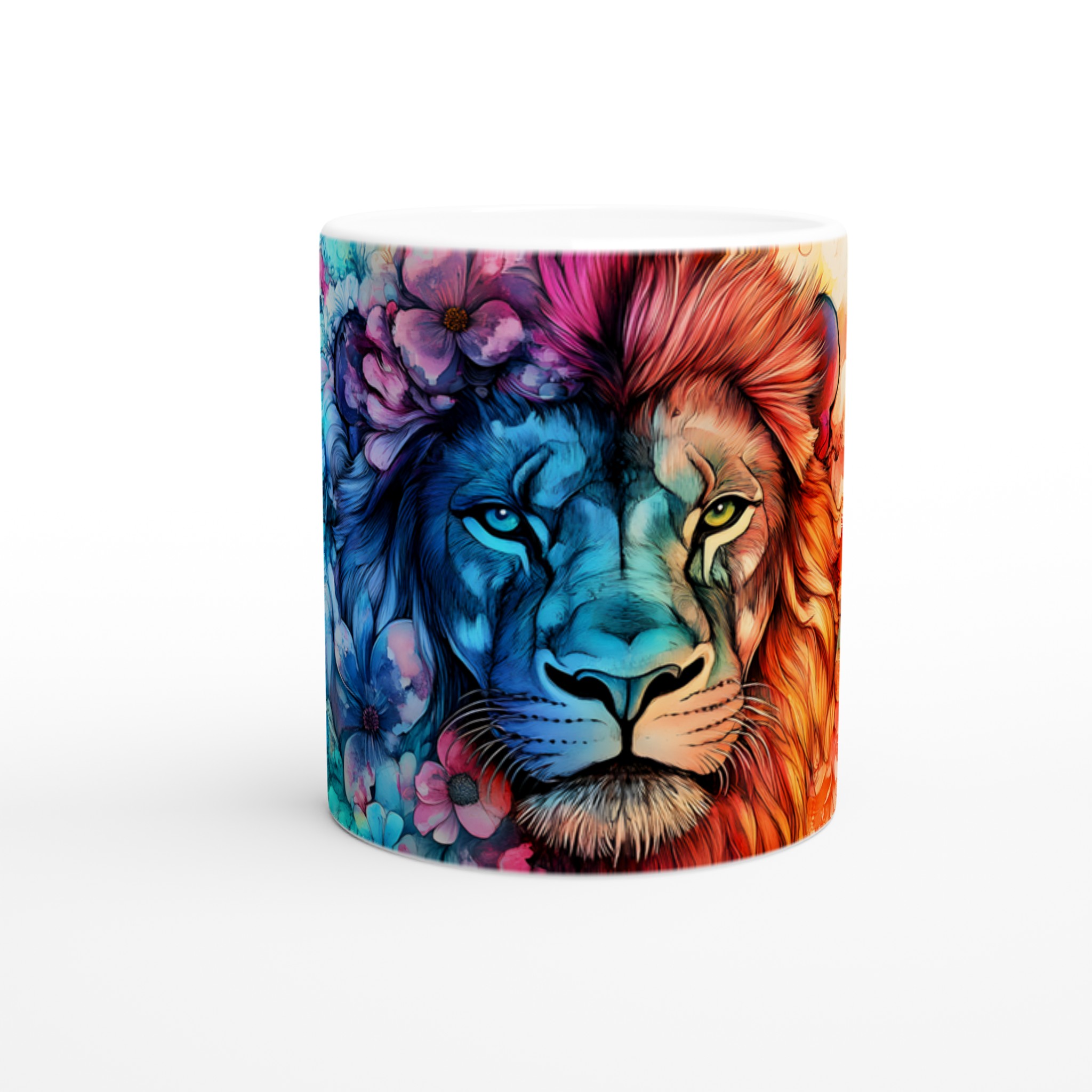 Vit 11oz keramisk mugg med levande lejon och blomsterdesign i flera färger 8 1e01e8a7-29f6-4187-8061-37b7c7ef041e
