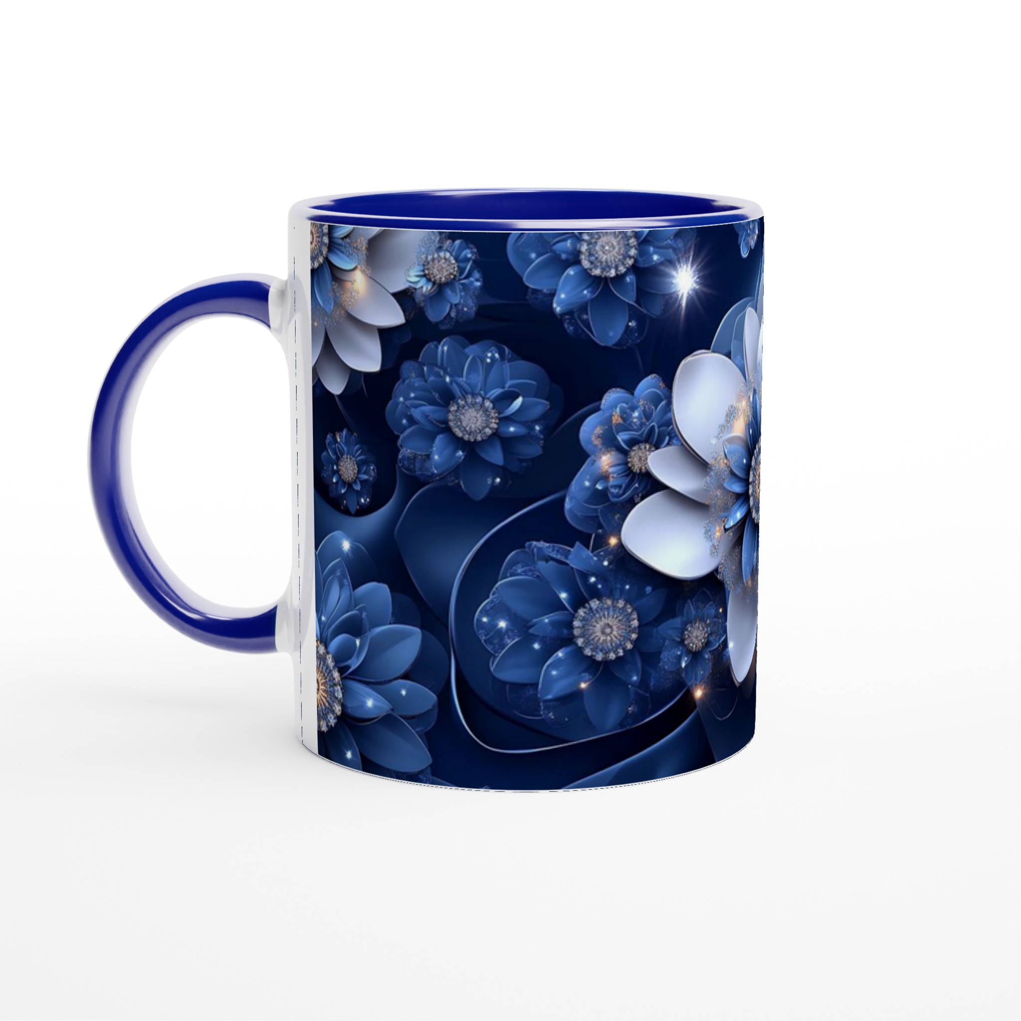 Glittrande Midnattsblå Blomma Keramisk Mugg – 11oz, Välj Din Färg! 2 1e048886-5d69-4073-9d97-f765548c2af8