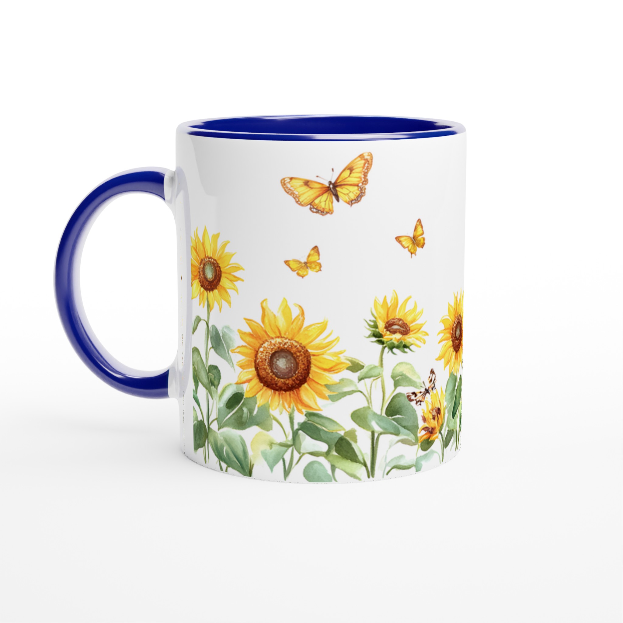 Solros- och fjärilsmugg – Keramisk 11oz kaffemugg i ditt val av 7 färger 2 1e124005-9033-4361-9280-0d19c0bb50e8