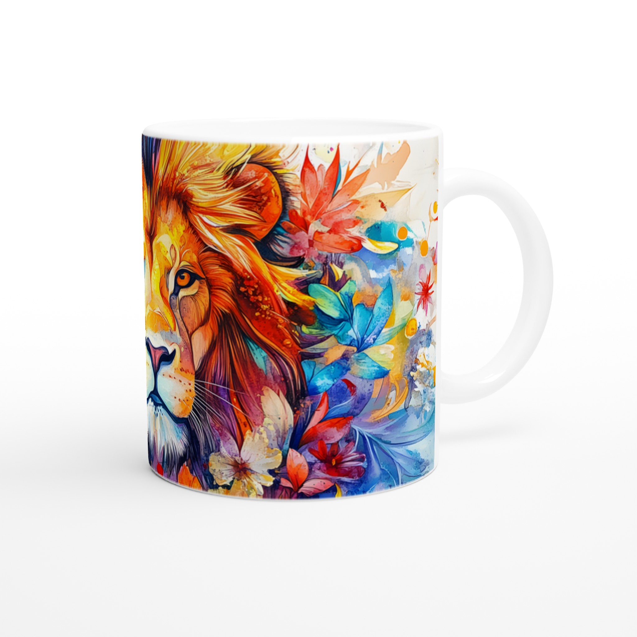 Vit 11oz keramisk mugg med levande lejonmotif i ditt val av sju färgstarka nyanser 9 1e39aa85-3631-4080-8f10-fce160fe18d4