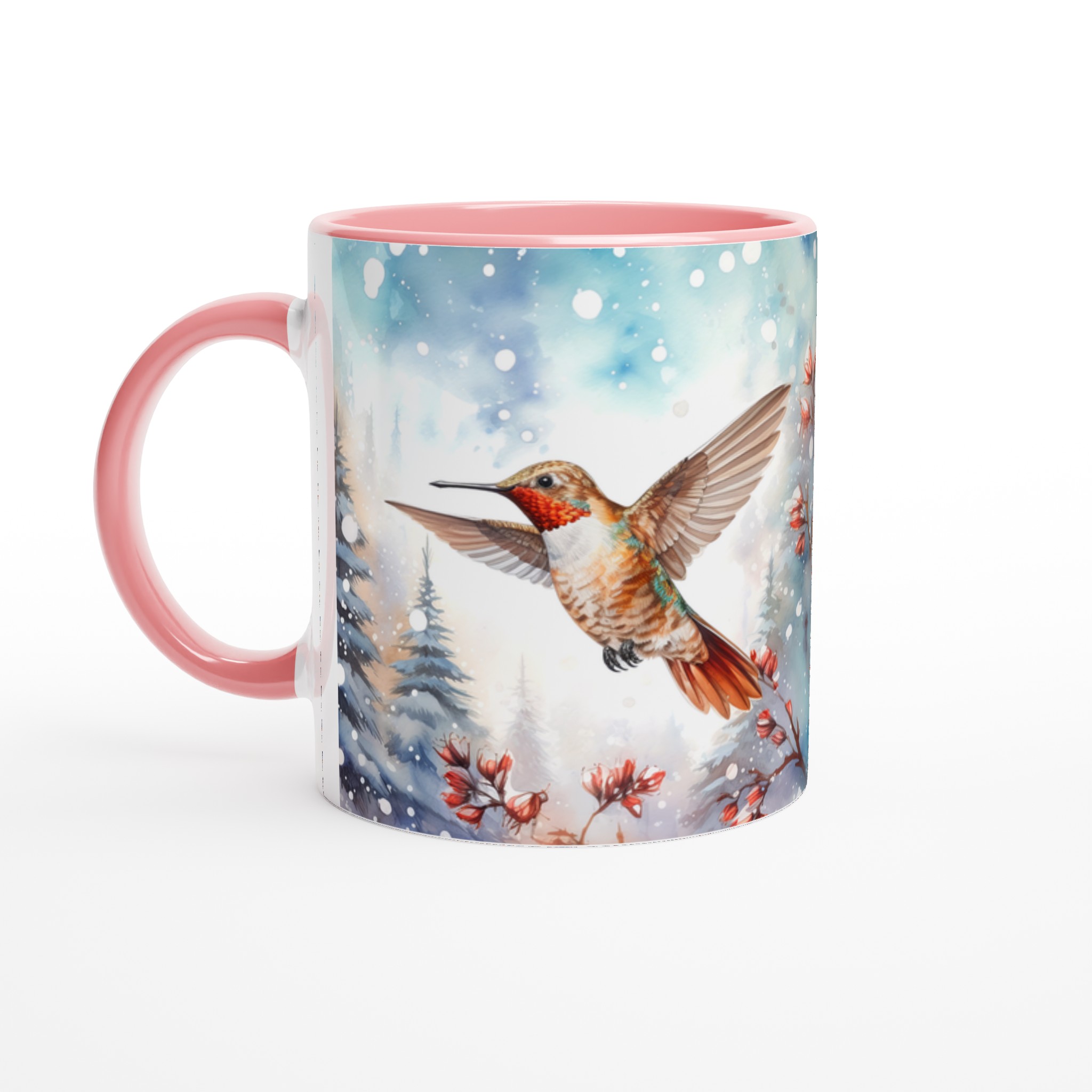 Vit 11oz keramisk mugg med vinterinspirerad kolibri och blomma - välj din favoritfärg 6 1e3a9d25-5827-48fe-b57d-b1753a801768