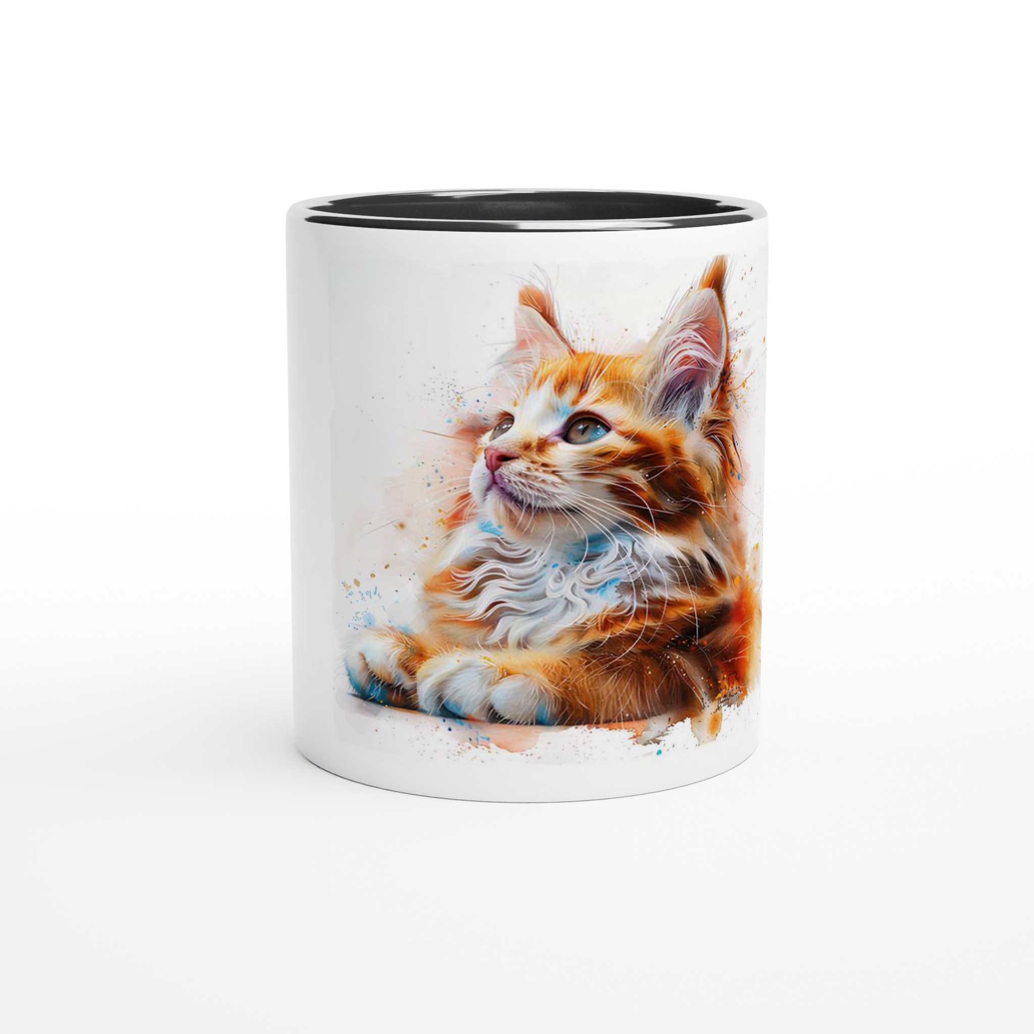 Kattunge i akvarell – 11oz Keramikmugg med färgad insida och handtag 6 1ea5b8af-6b01-4f8a-9fbf-9faf8a1c5f84
