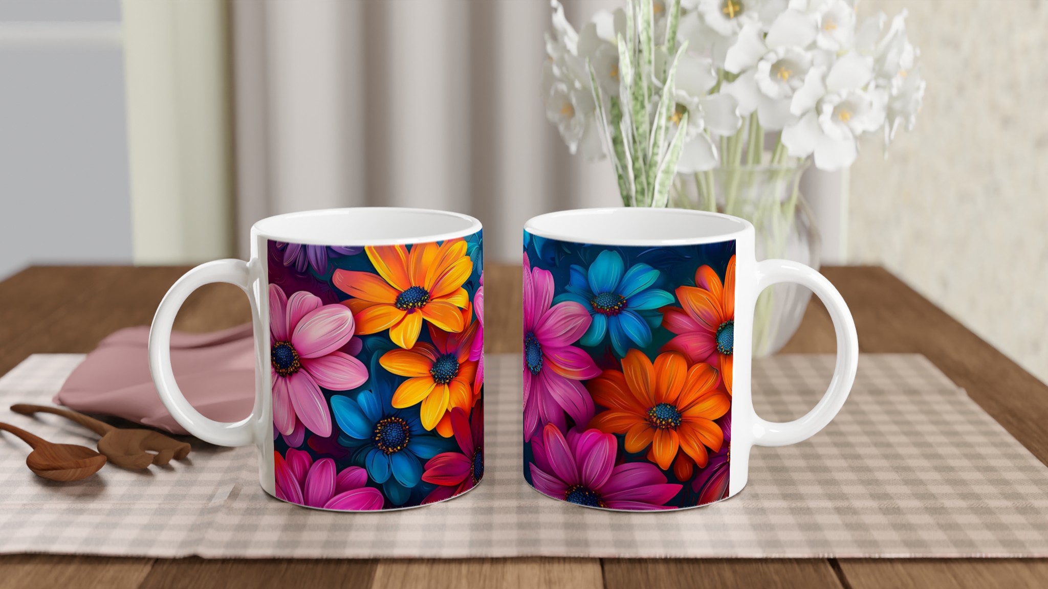 Färgexplosion Blommor Keramikmugg - 11oz kaffekopp i ditt val av sju livfulla färger 10 1eb4e262-2c0a-4223-ab5d-82d3c0c4793e