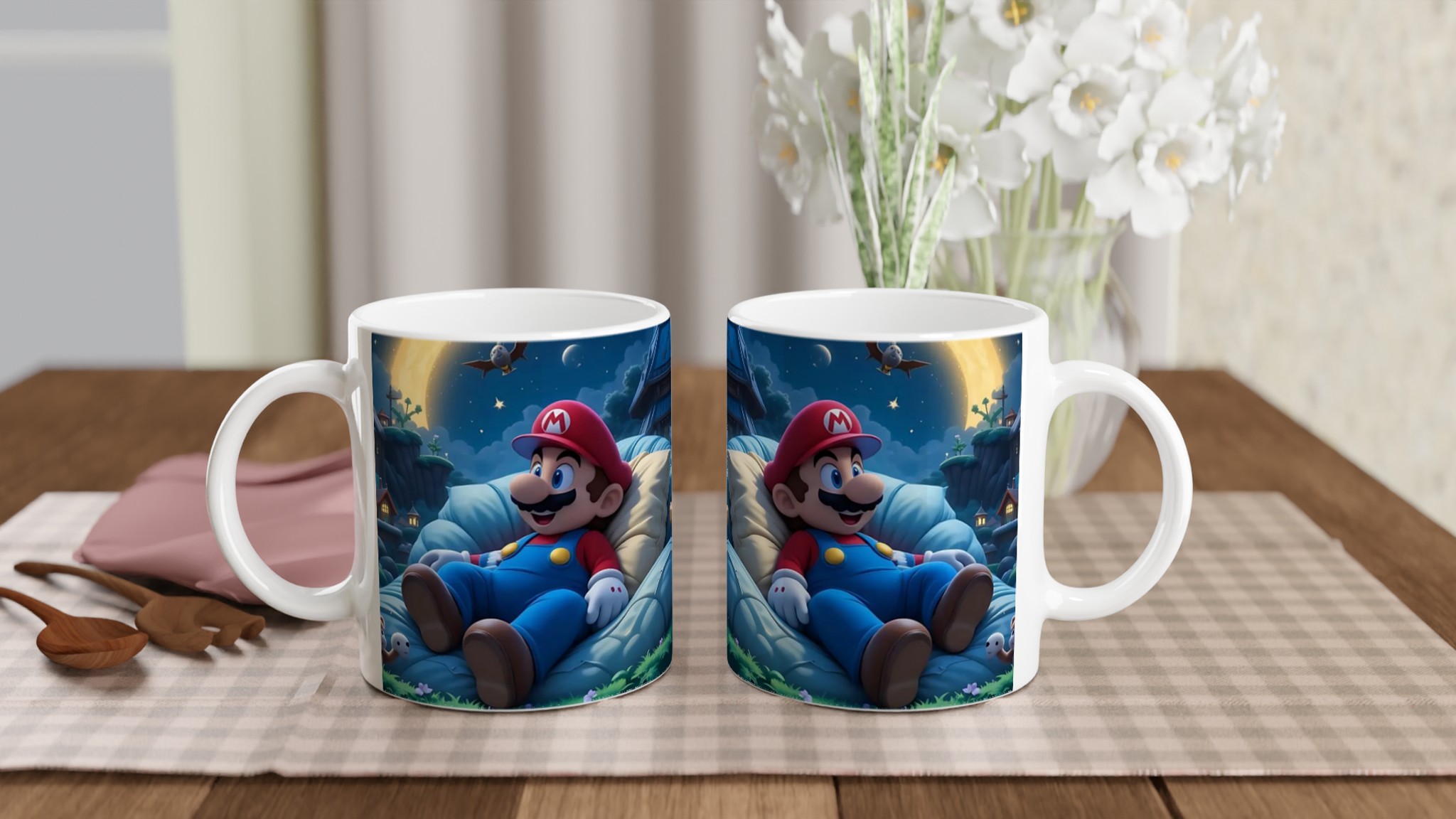 Vit 11oz keramisk mugg med spelande Mario-design i färgstarka nyanser 10 1ec331f2-eaa4-4c9f-b217-61730f701e86