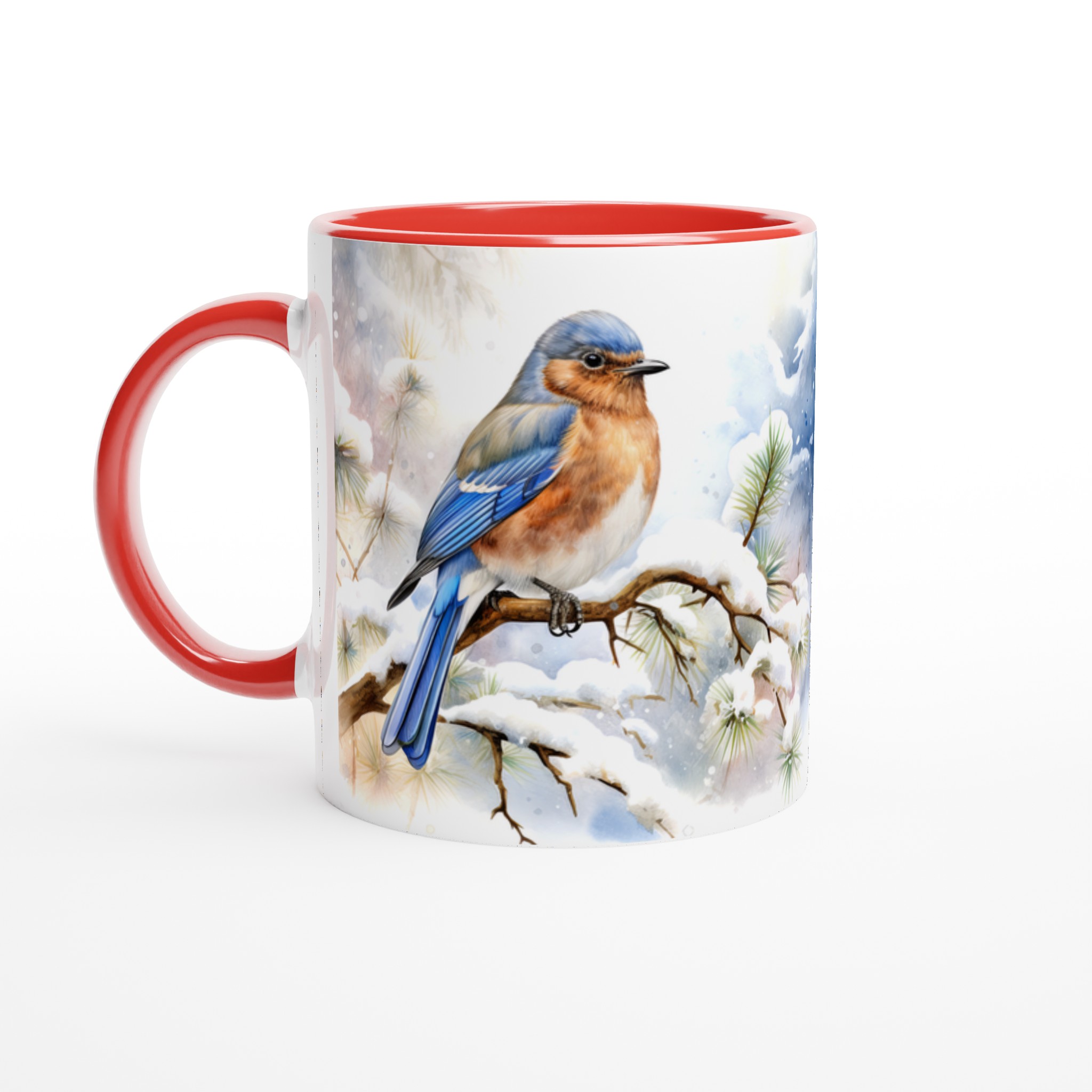 Vinterfågel Keramikmugg - Blåfågel på Snöig Gren, 11 oz Premium Designmugg i Väljbar Färg 5 1edff754-3169-47b6-bdce-d24cb146ed7c