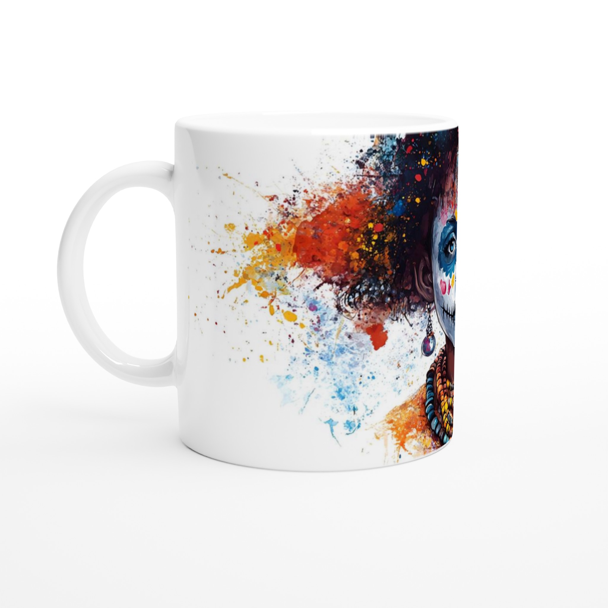 Mångfärgad Sugar Skull 11oz Keramisk Mugg – Konstnärligt Tryck & Valfri Färg 1 1f3dc47e-8d42-4f3c-93a8-c37535e14315
