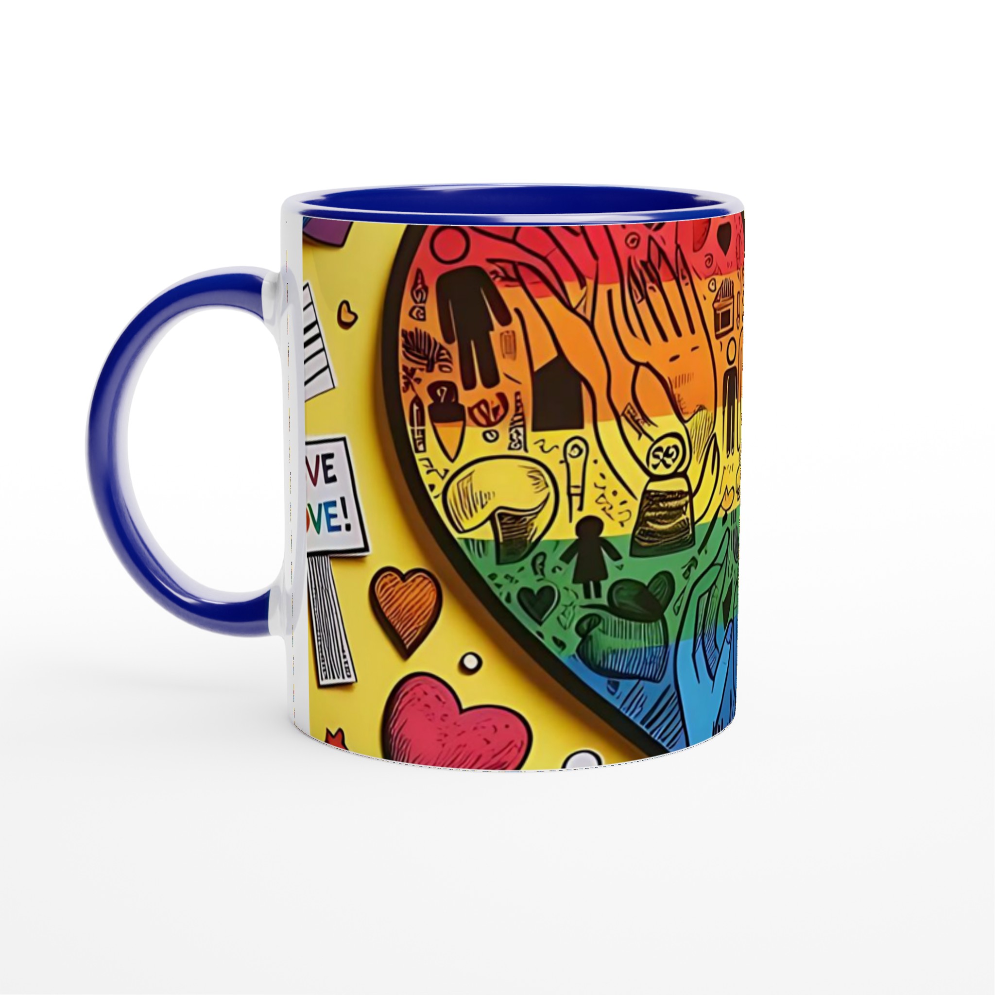 Vit 11oz keramisk mugg med färgglad PRIDE-hjärtdesign – välj bland sju livfulla keramiska färger 2 1f433ca5-97d6-4366-aff2-77292482e2cc