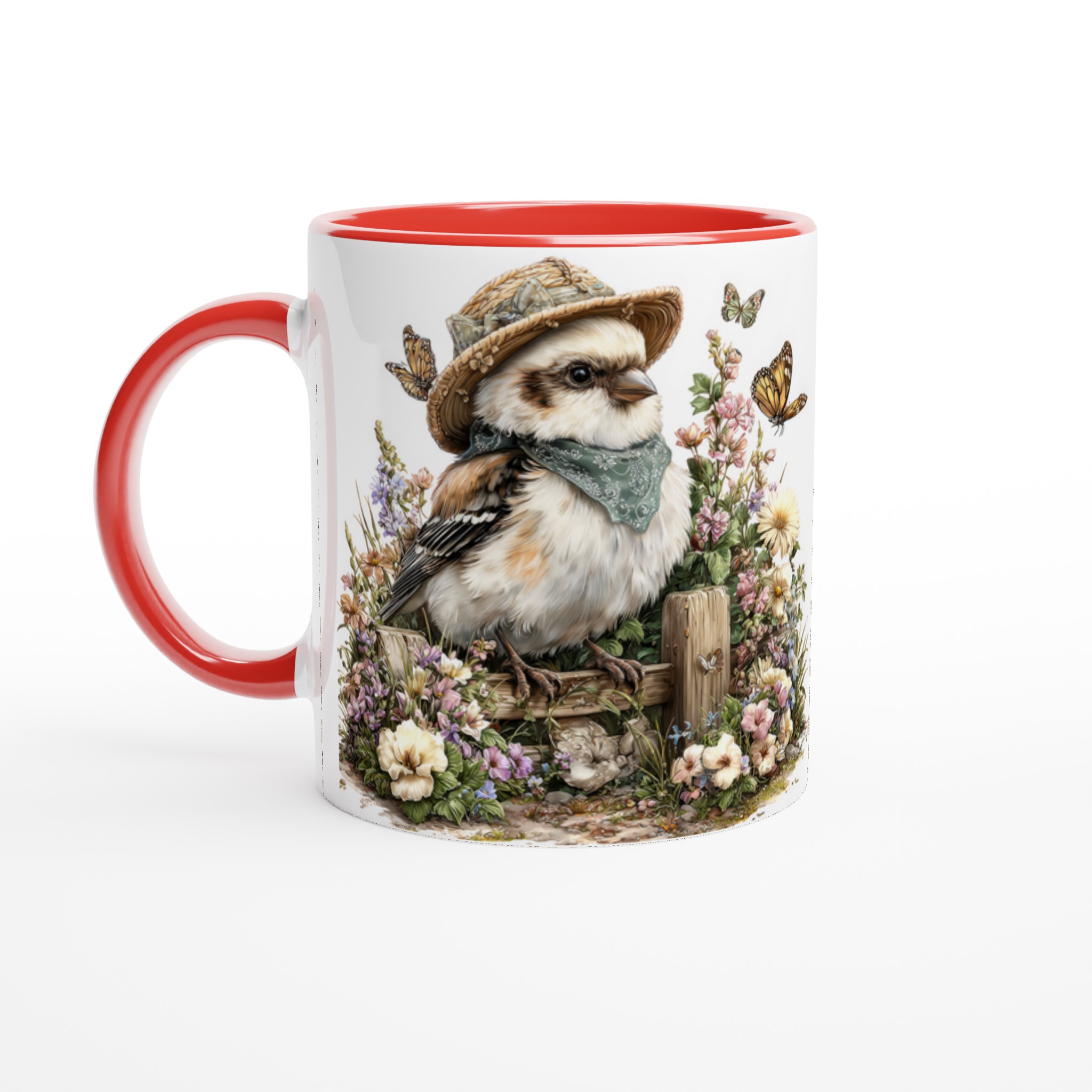 Vit 11oz keramisk mugg med charmig fågelhatt och blomsterdesign – välj din favoritfärg 5 1f47df3e-35f6-4524-a53b-d197dc55bf2a
