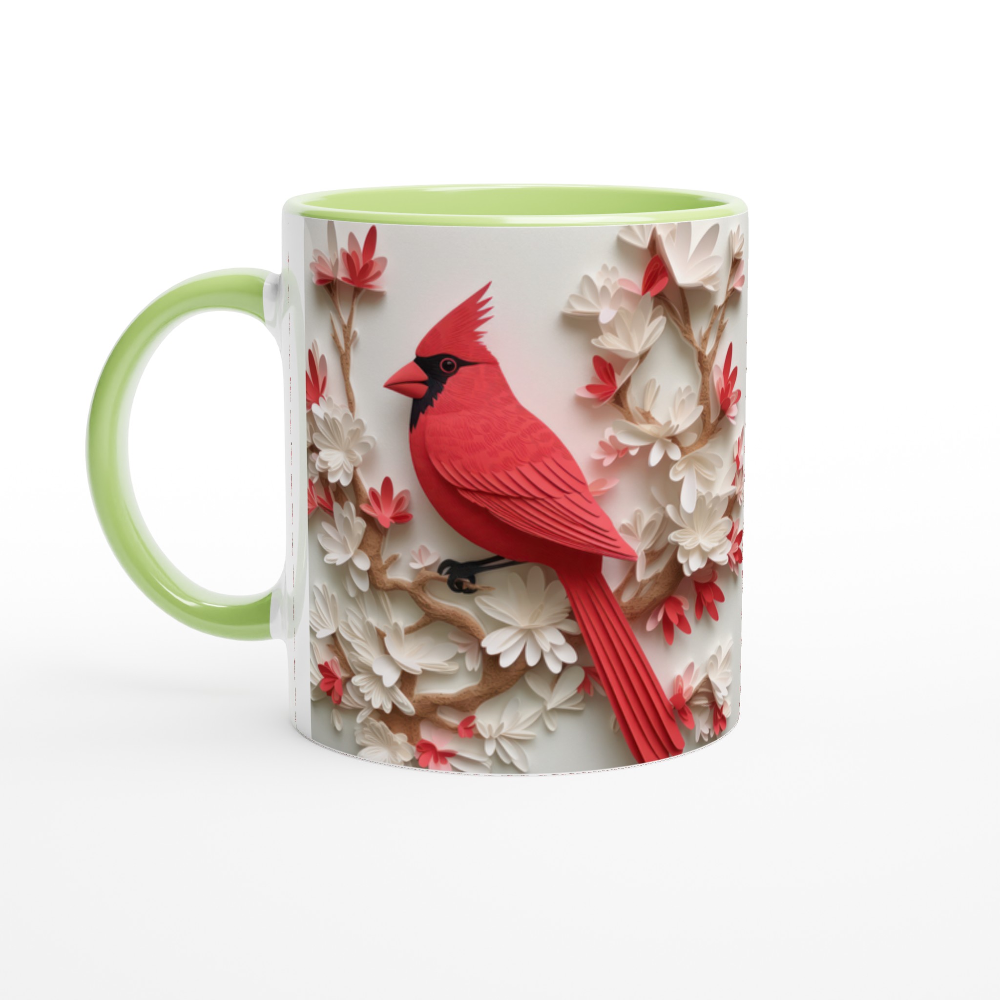 Vit 11oz keramisk mugg med elegant rött kardinalfågelmotiv – välj bland sju färgstarka keramiknyanser 7 1f7c7555-1652-4e34-a30a-83cff6fc8b02
