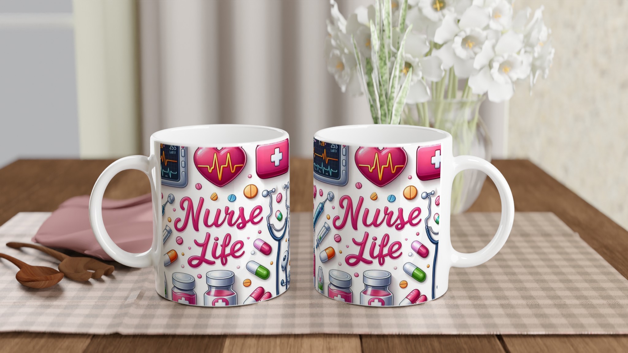 Vit 11oz Keramisk Mugg med 'Nurse Life' Design – Välj Bland Sju Färgstarka Keramiknyanser 10 1fa1f9bd-7791-4cb7-9284-fc43ac39b593
