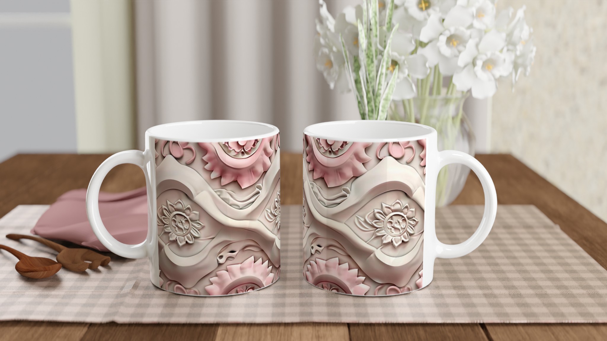 Elegant 11oz Keramisk Mugg – Delikat Reliefdesign i Rosa & Vitt, Välj bland 7 Förtrollande Färger 10 1ffe3c2a-c2a7-4d81-b128-933869999faa