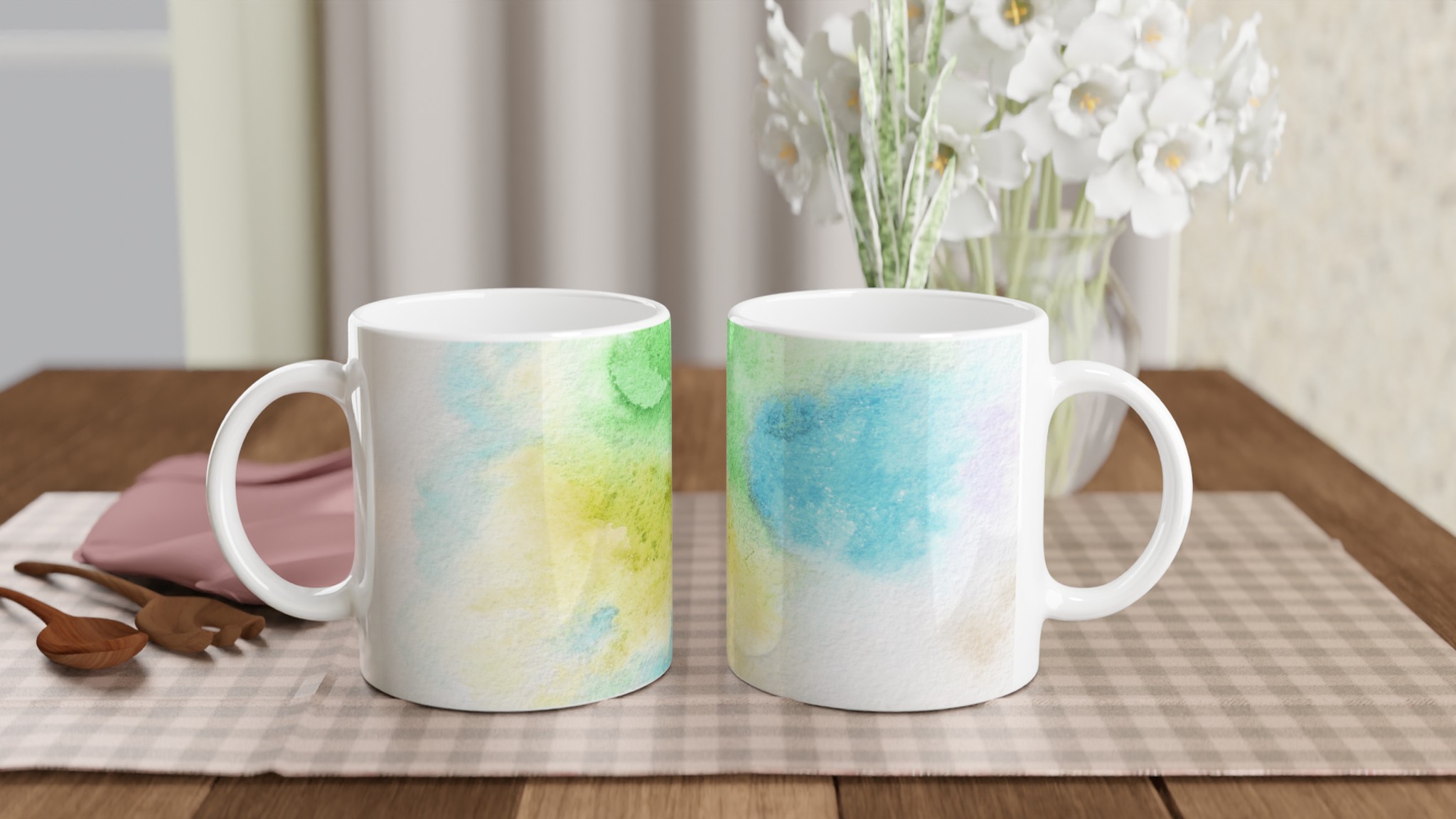 Vit 11oz keramisk mugg med akvarellmönster i lugna, mjuka färger – välj din favoritfärg på muggen 10 20504912-ea13-41e9-9f56-5e8e421b9374