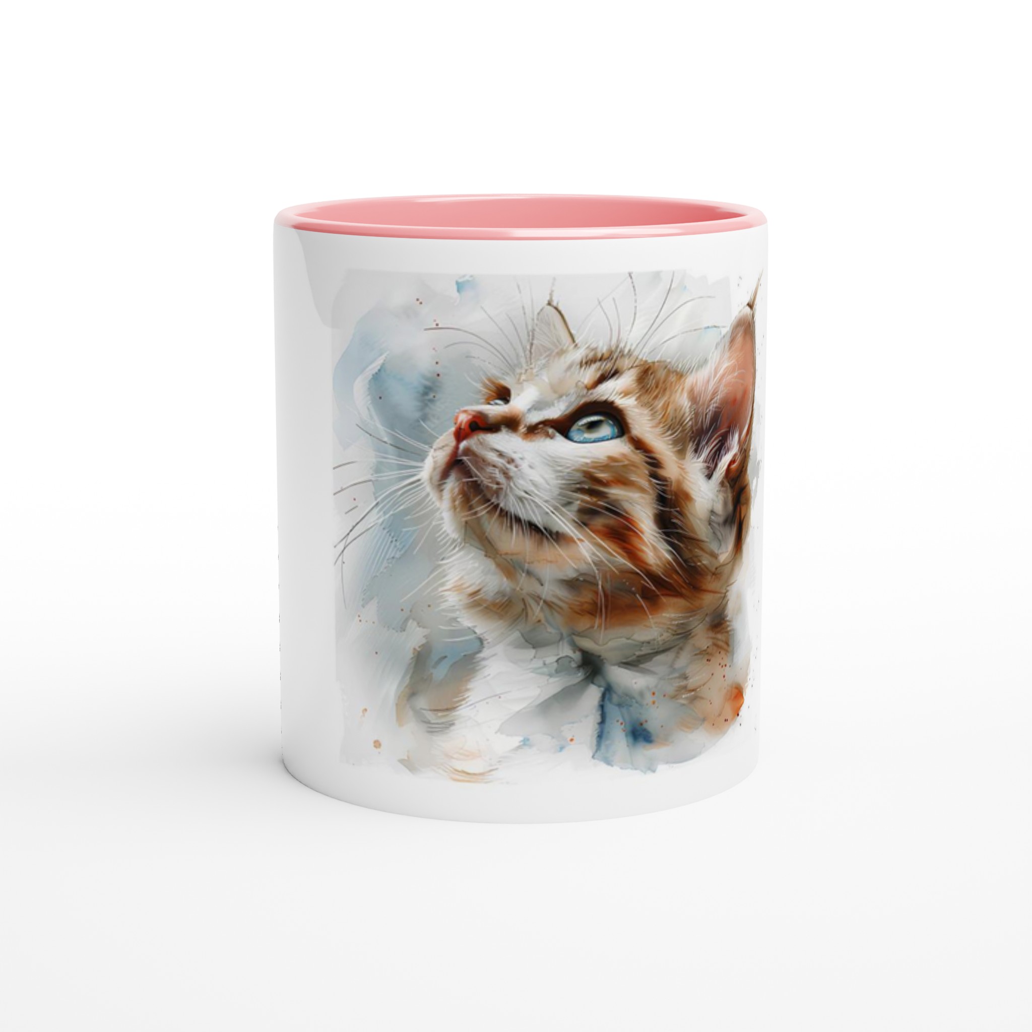 Curious Kitten Akvarell Keramikmugg - 11oz, Färgad Insida & Handtag i ditt val av 6 nyanser 3 20537f1d-2b35-4dd7-825b-0457d40ac4dd
