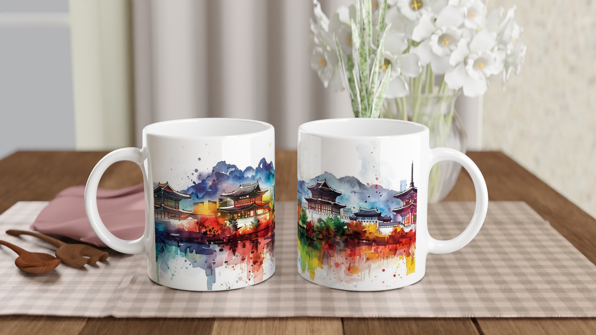Seoul Skyline Akvarellmugg – Levande Stadsbild i Din Favoritfärg, 11 oz Keramik 10 21129683-e870-4632-974d-1222be4a04ec
