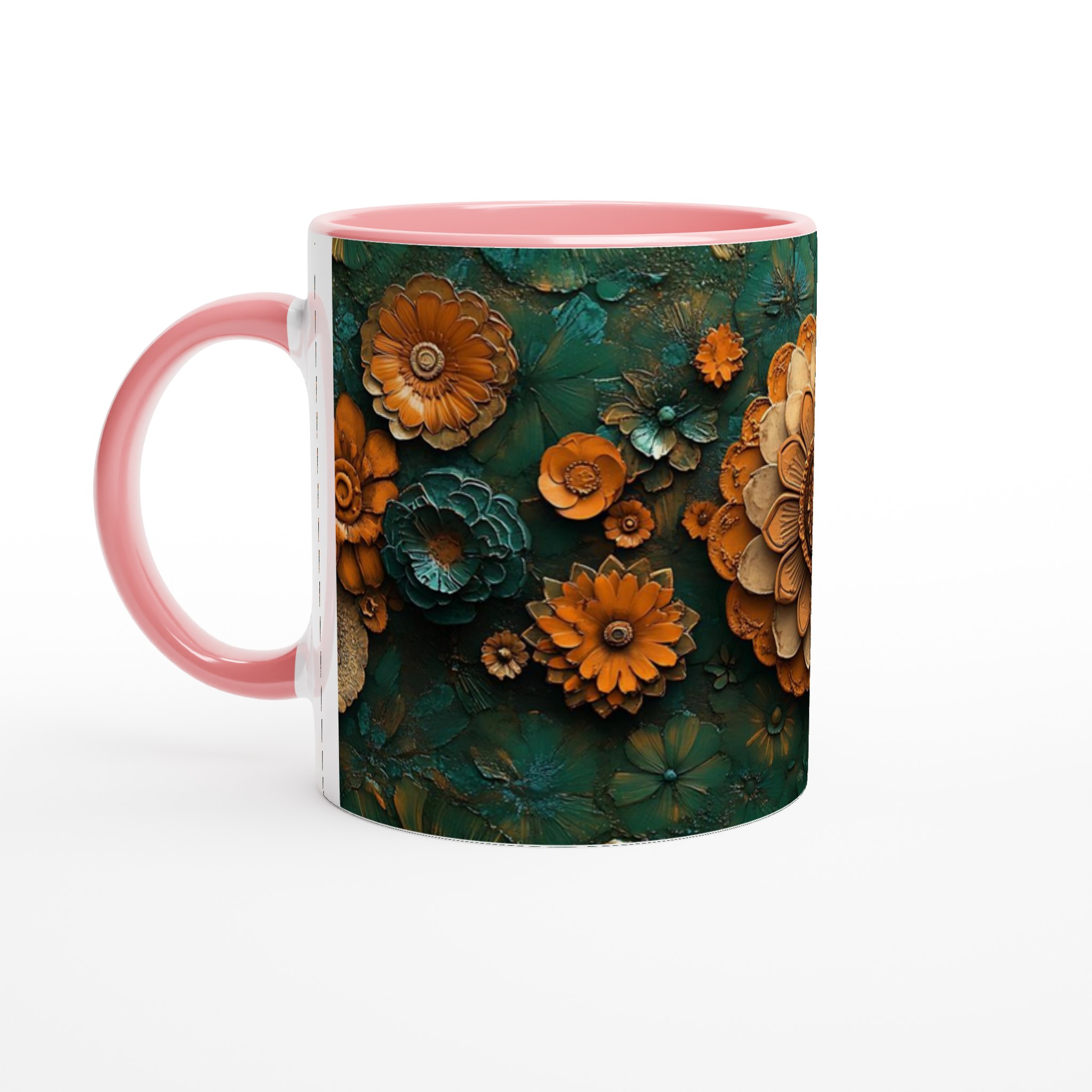 Mönstrad 11oz Keramisk Mugg - Blommönster i Bränd Orange och Teal 6 216e57f9-ba10-4a80-b92e-2a32312141d1