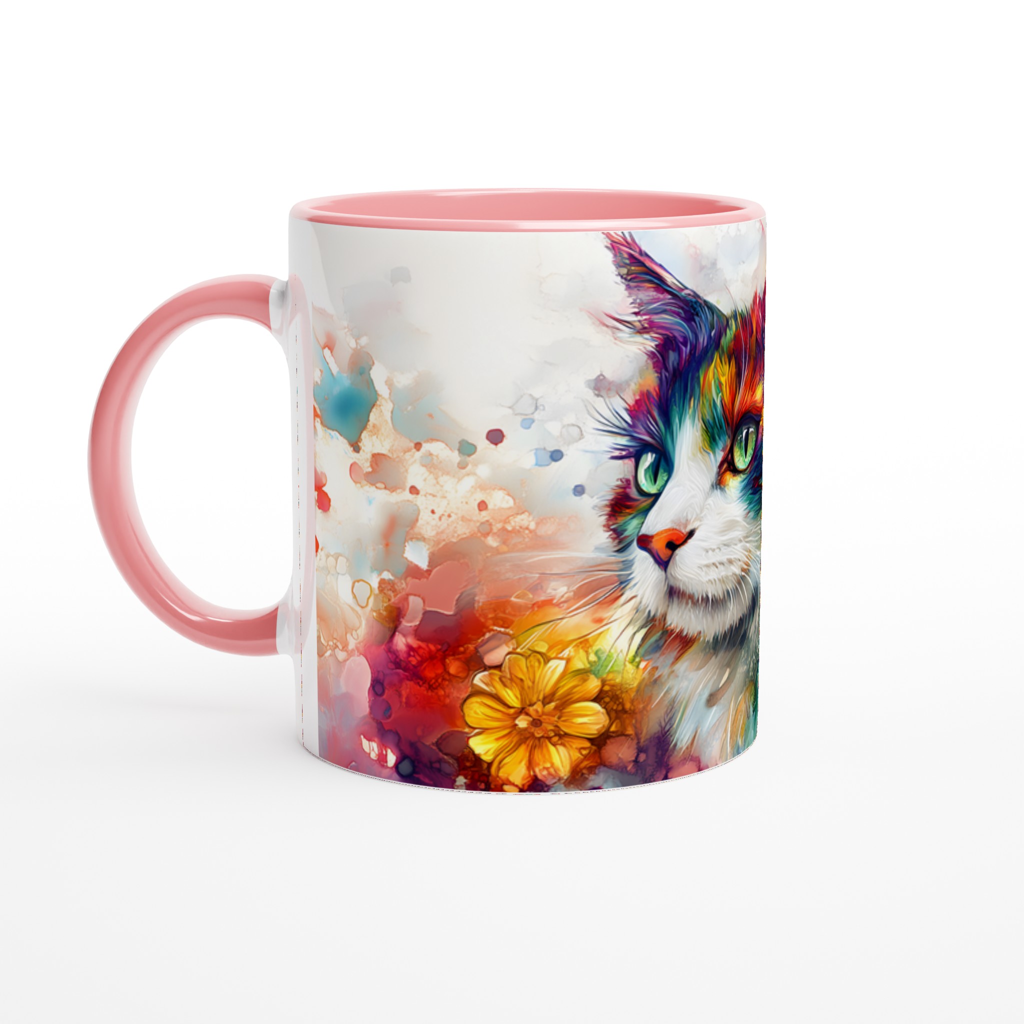 Konstfull Färgexplosion: 11oz Keramisk Mugg med Vibrerande Kattmotiv – Välj din Favoritfärg! 6 21902ae9-29cc-4a8b-82b5-6d87f371a539
