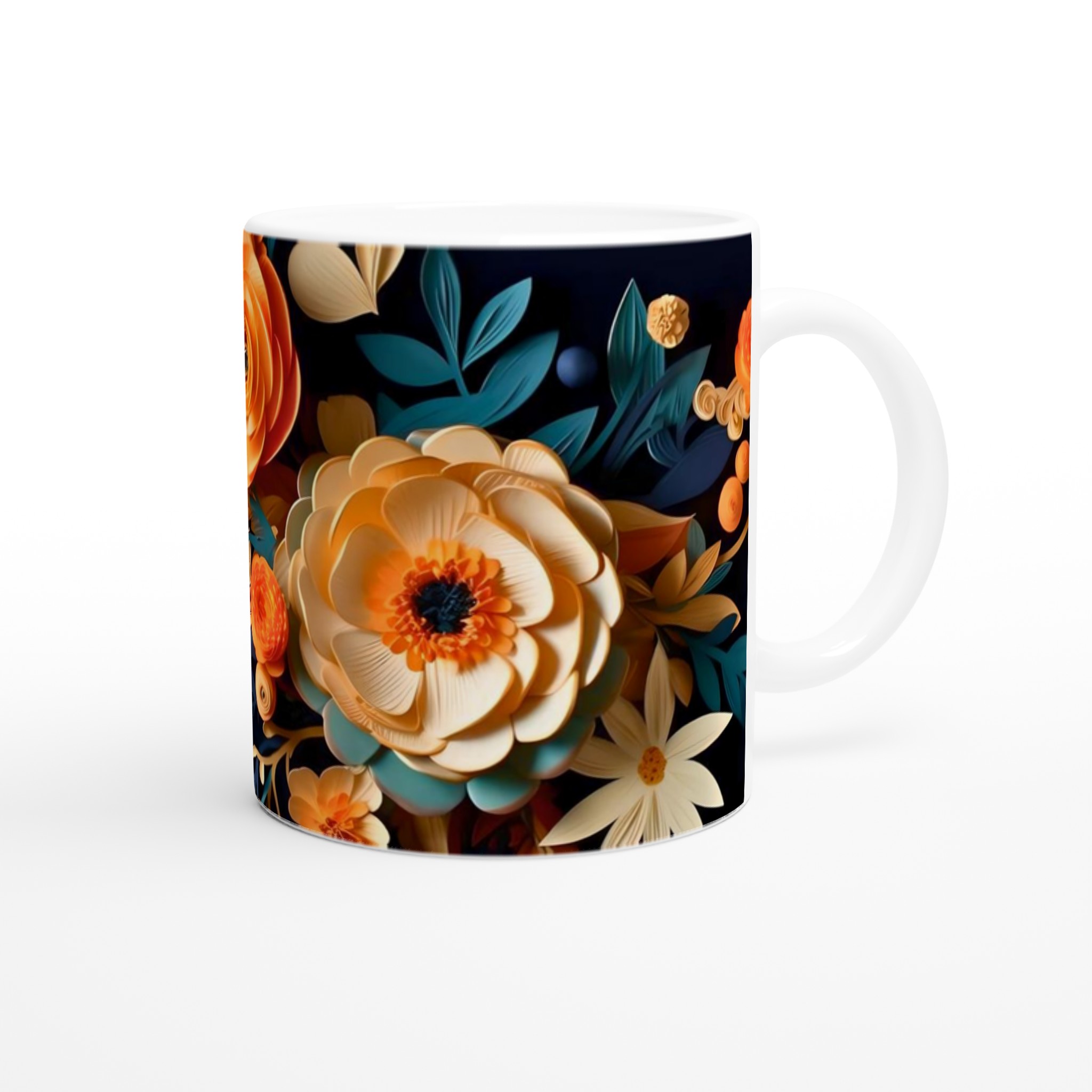 Vit 11oz keramisk mugg med utsökta blommotiv i mjuka hösttoner 9 21c0ae39-72ac-4369-908c-8634ecef8f82