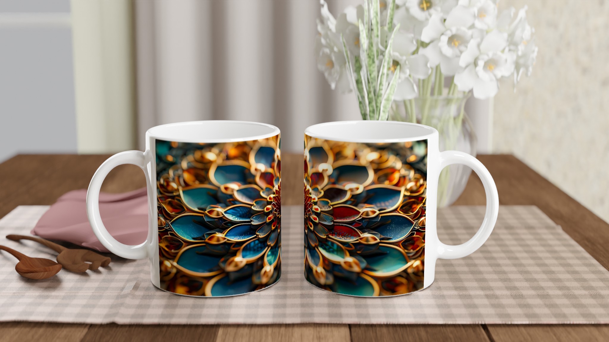 Zen Mandala Mugg – 11oz Keramisk Kaffemugg med Lugnande Design i Blått & Guld 10 21e3baac-c822-4511-bac7-6e528a8cb579