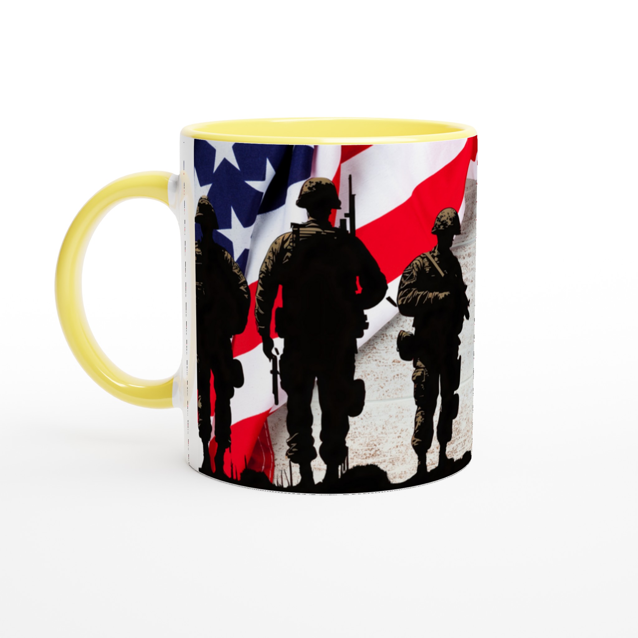 Vit 11oz keramisk mugg med patriotiskt soldatmotiv – välj bland sju färgstarka keramiska nyanser 3 2233dd79-42db-41a6-a58e-30cca7393eaf