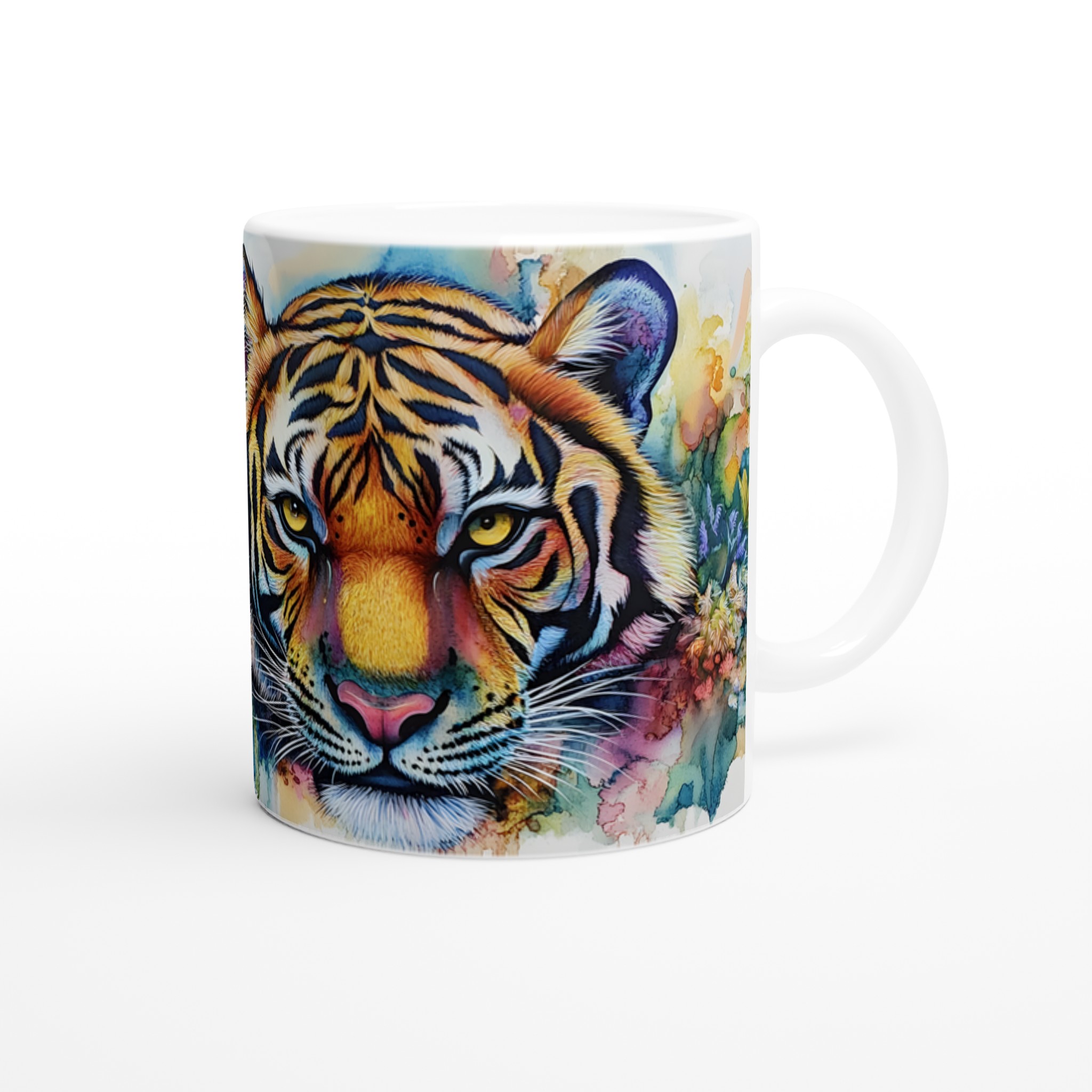 Vibrant Watercolor Tiger Ceramic Mug – Bold Artistry in Your Choice of Seven Ceramic Colors 9 223942dc-d6c4-40d4-9763-73372d1f5b3f