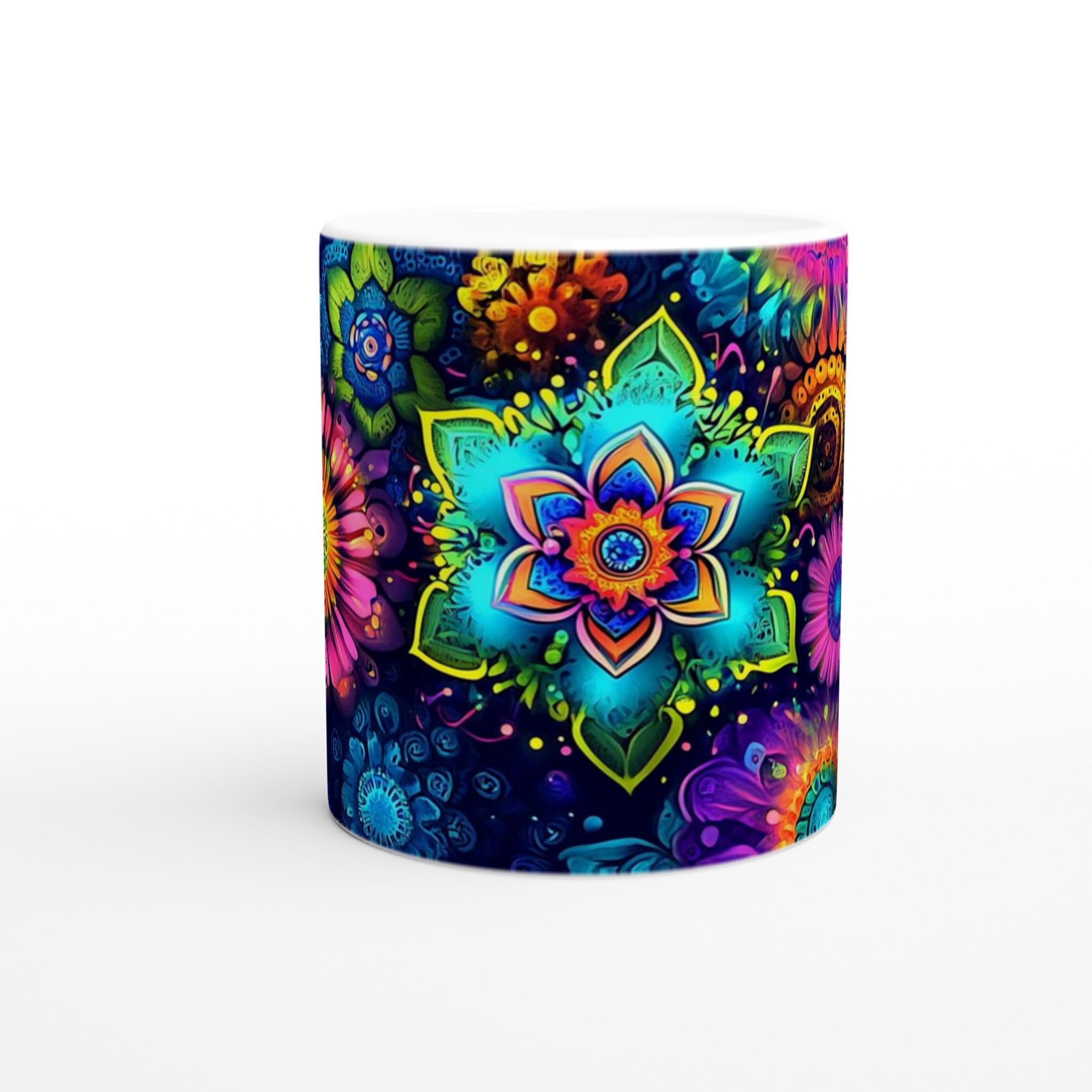 Psykedelisk Floral Mugg – Livfulla Mandala Blommor i 11oz Keramik, Välj Din Färg! 8 2268e85c-03a1-4cbf-bc37-8d9fe26f8960