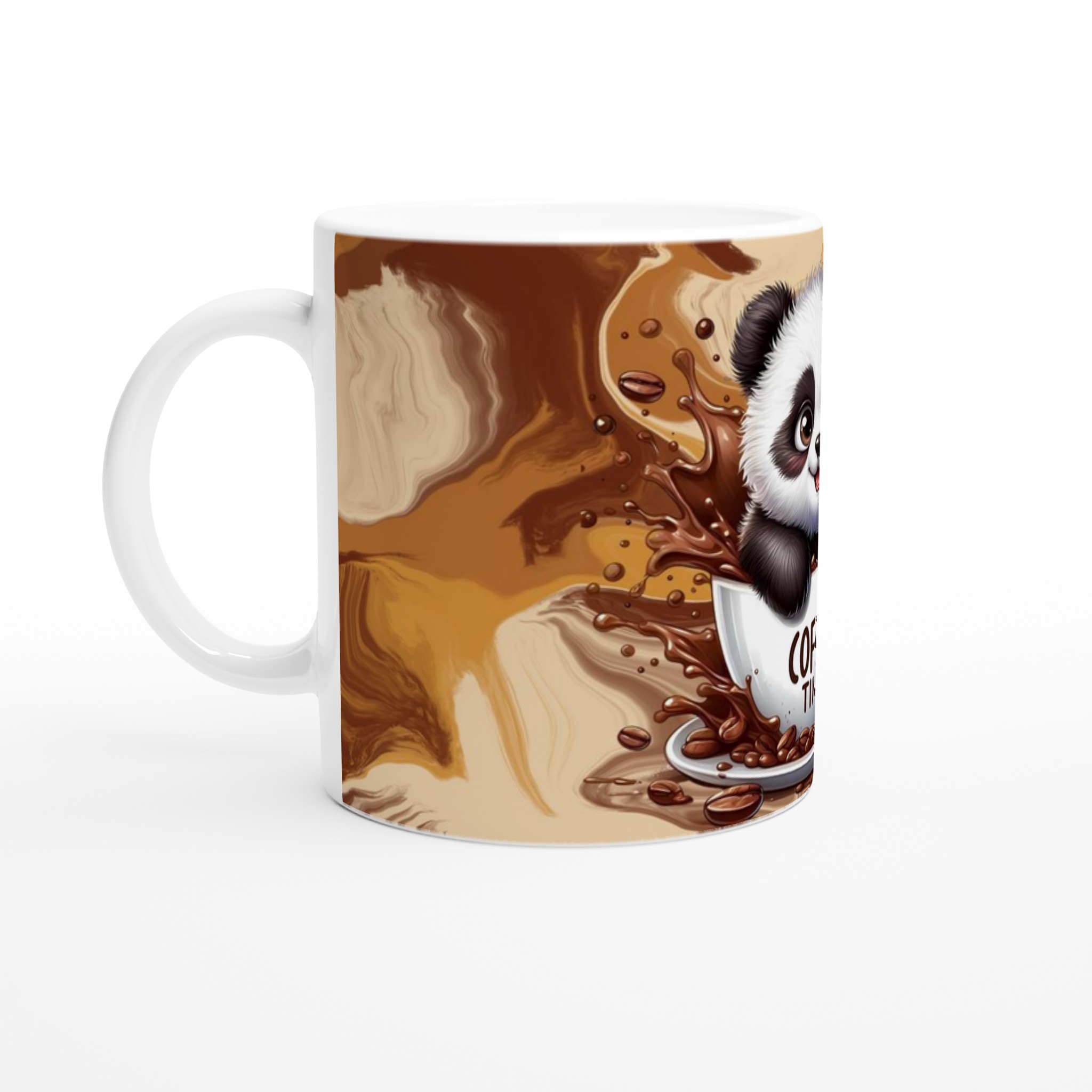 Vit 11oz keramisk mugg med lekfull panda och kaffe-motiv i flera färgstarka nyanser 1 228467cc-441f-4a42-889a-496c4d281980