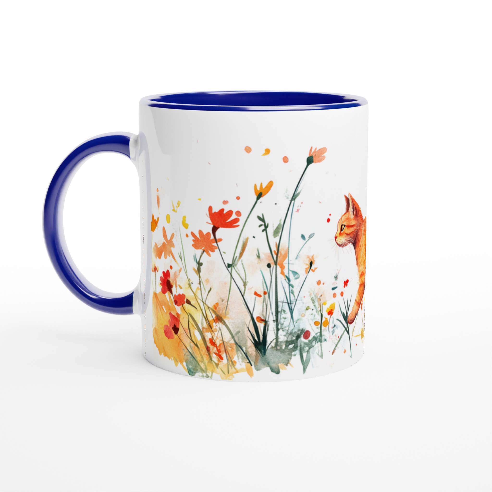 Katt bland Vildblommor - 11oz Keramisk Mugg för Kattälskare | Vattenfärgskonst i Sju Färger 2 228dac1e-aae4-43b7-b0f6-73e5c372739f