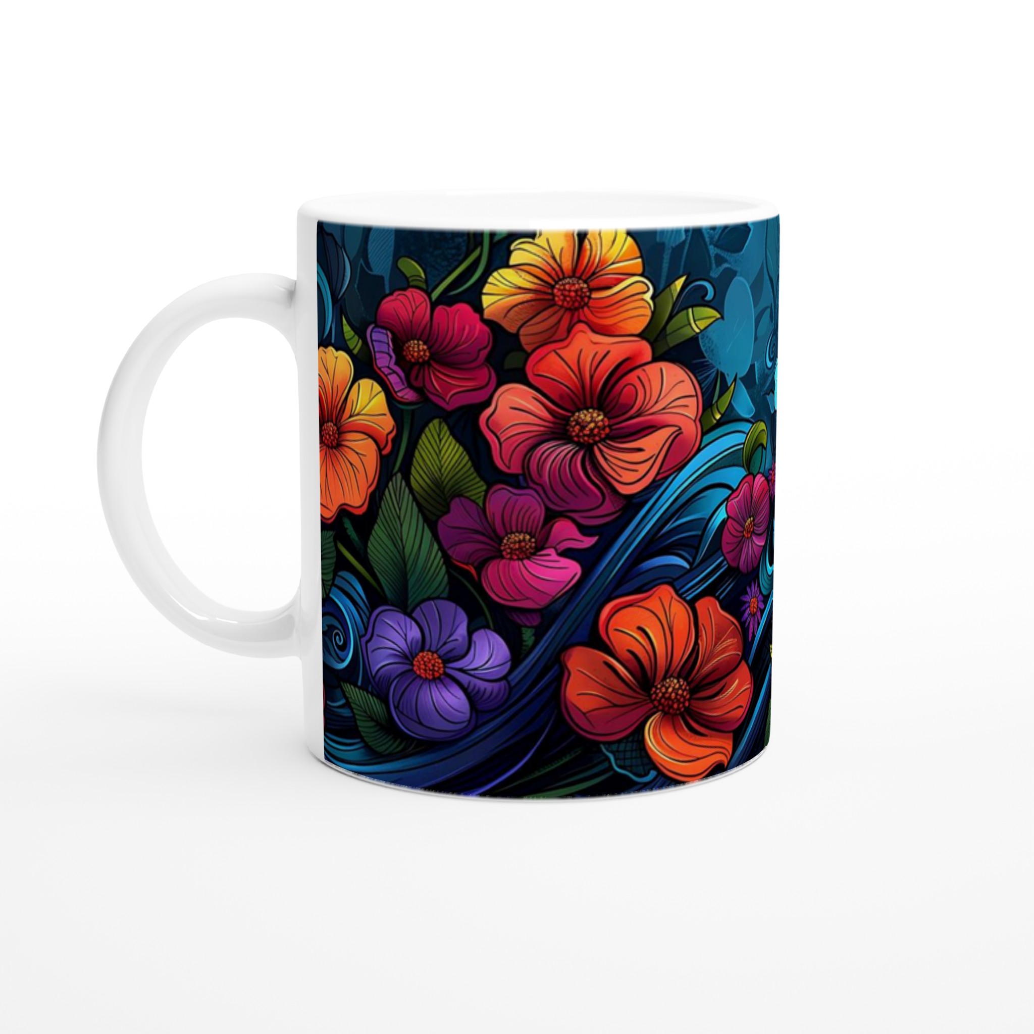 Tropisk Blomsterprakt Keramikmugg - 11oz, Välj Bland 7 Levande Färger 1 22ec6a1b-68ab-4c3d-8425-29b679a73242