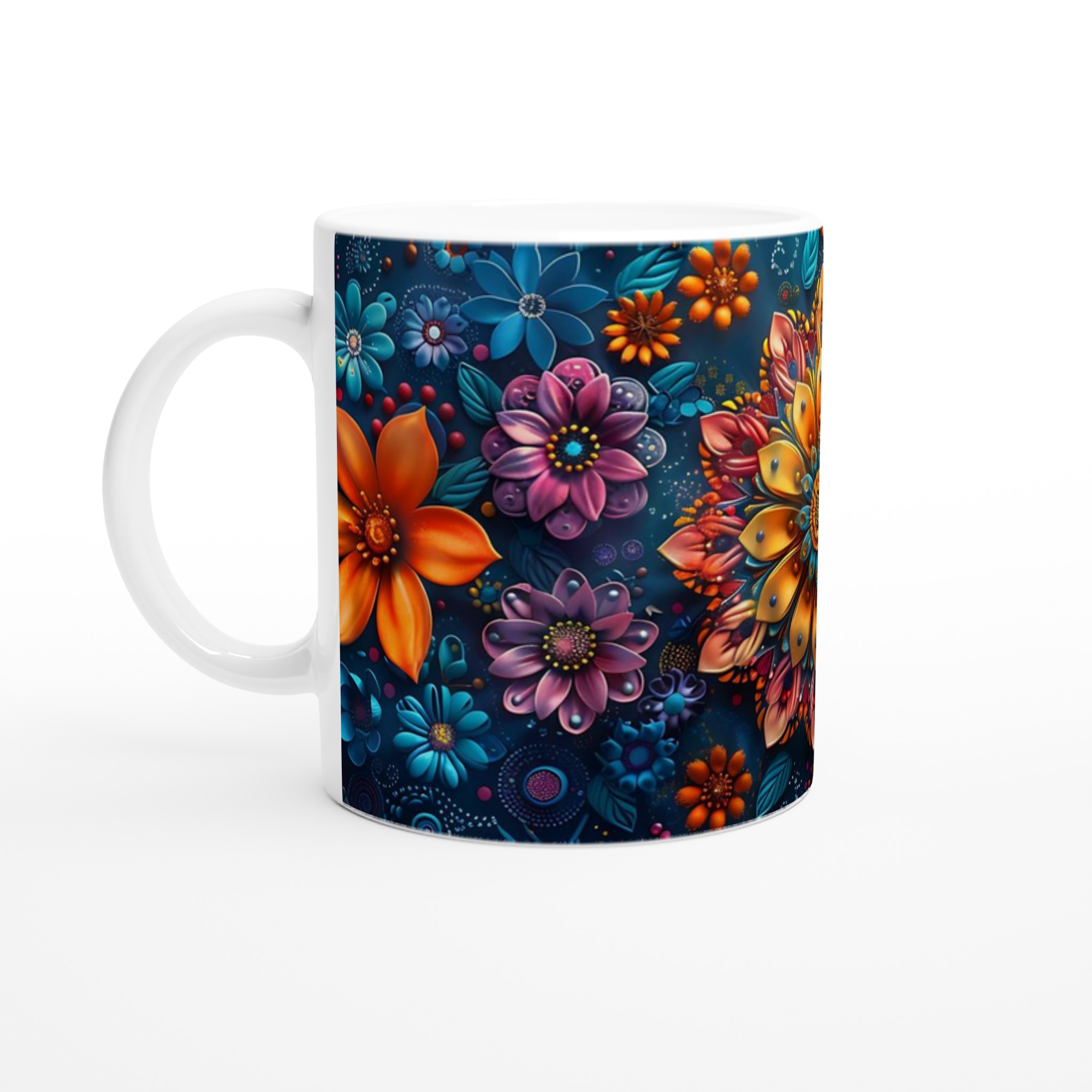 Mångfärgad blommig Mandala 11oz Keramisk Mugg – Konstnärlig Design i Flera Färger 1 230c8d78-76ee-418a-b767-898d6287dd30