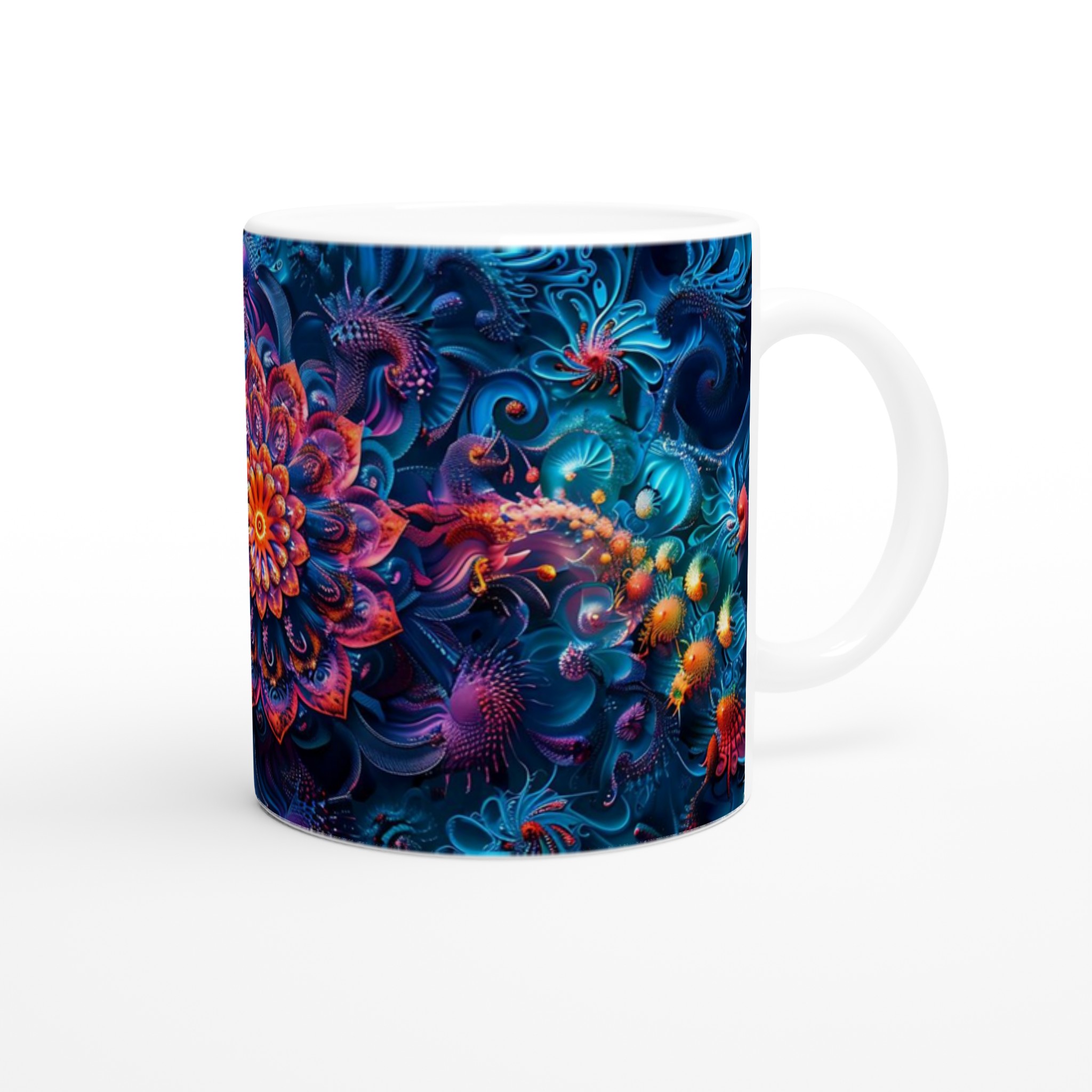 Kosmisk Blomsterprakt Keramikmugg – En Explosion av Färg och Mytisk Design (11oz) 9 2359f32f-230b-4131-a791-44a9cc8f5778