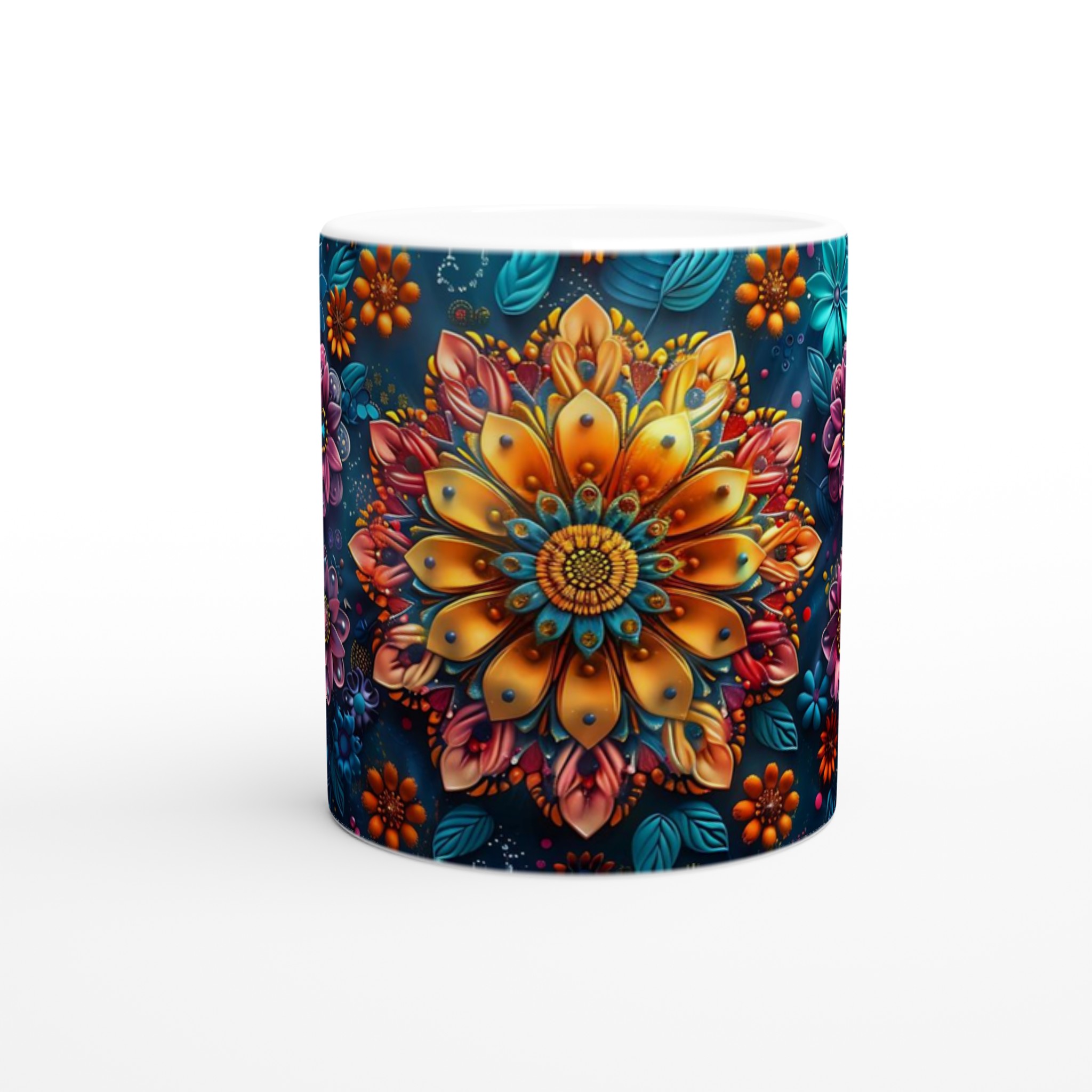 Mångfärgad blommig Mandala 11oz Keramisk Mugg – Konstnärlig Design i Flera Färger 8 236bc130-7f89-4543-976b-7cc57261cdc1