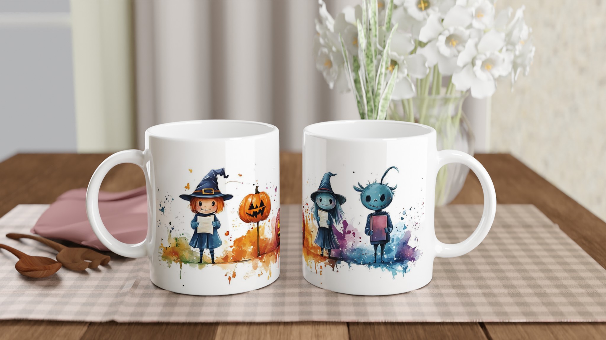 Förtrollande Halloween Vattenfärgsmugg – 11oz Keramisk Mugg med Lekfulla Monster & Pumpor 10 2376823a-2830-4904-a6b1-e52b4f13dab3