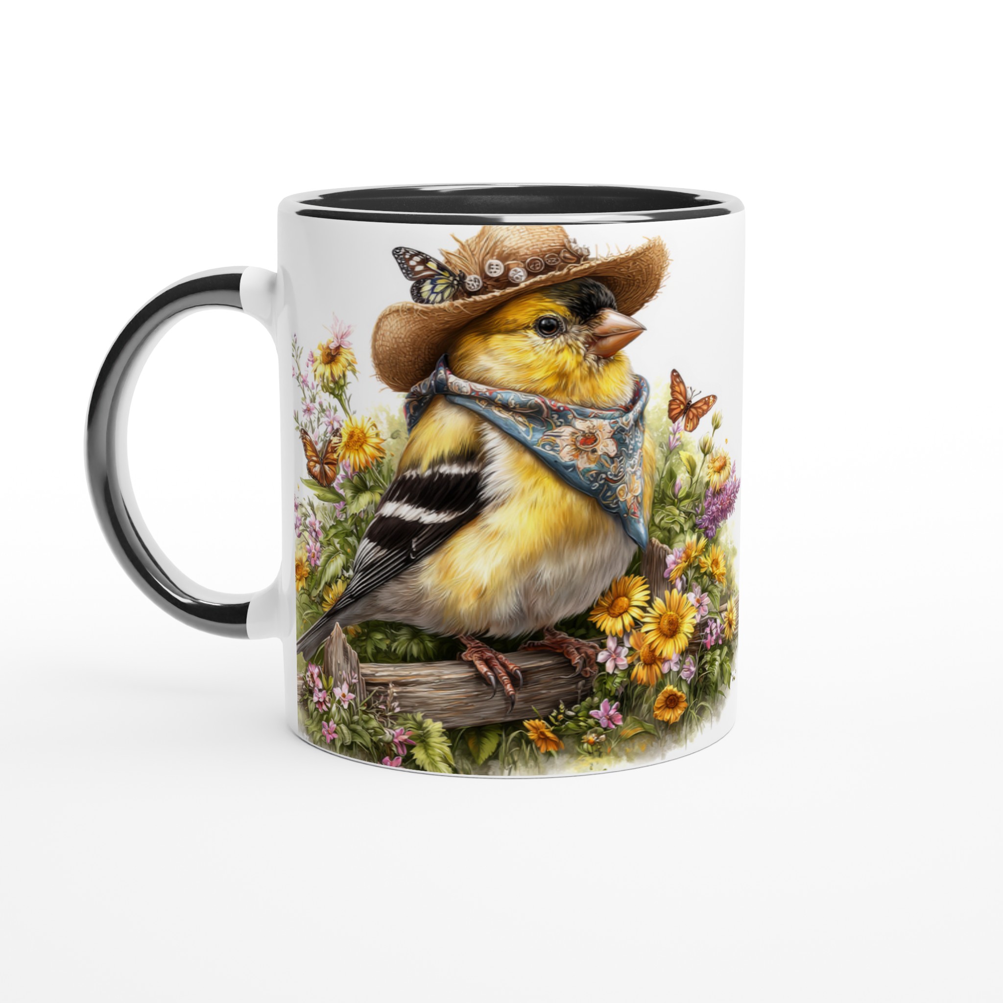 Charmig 11oz keramisk mugg med fågel i hatt och blommor – välj bland sju färgstarka nyanser 4 239372a7-3fa2-426b-8c48-7823699806a1