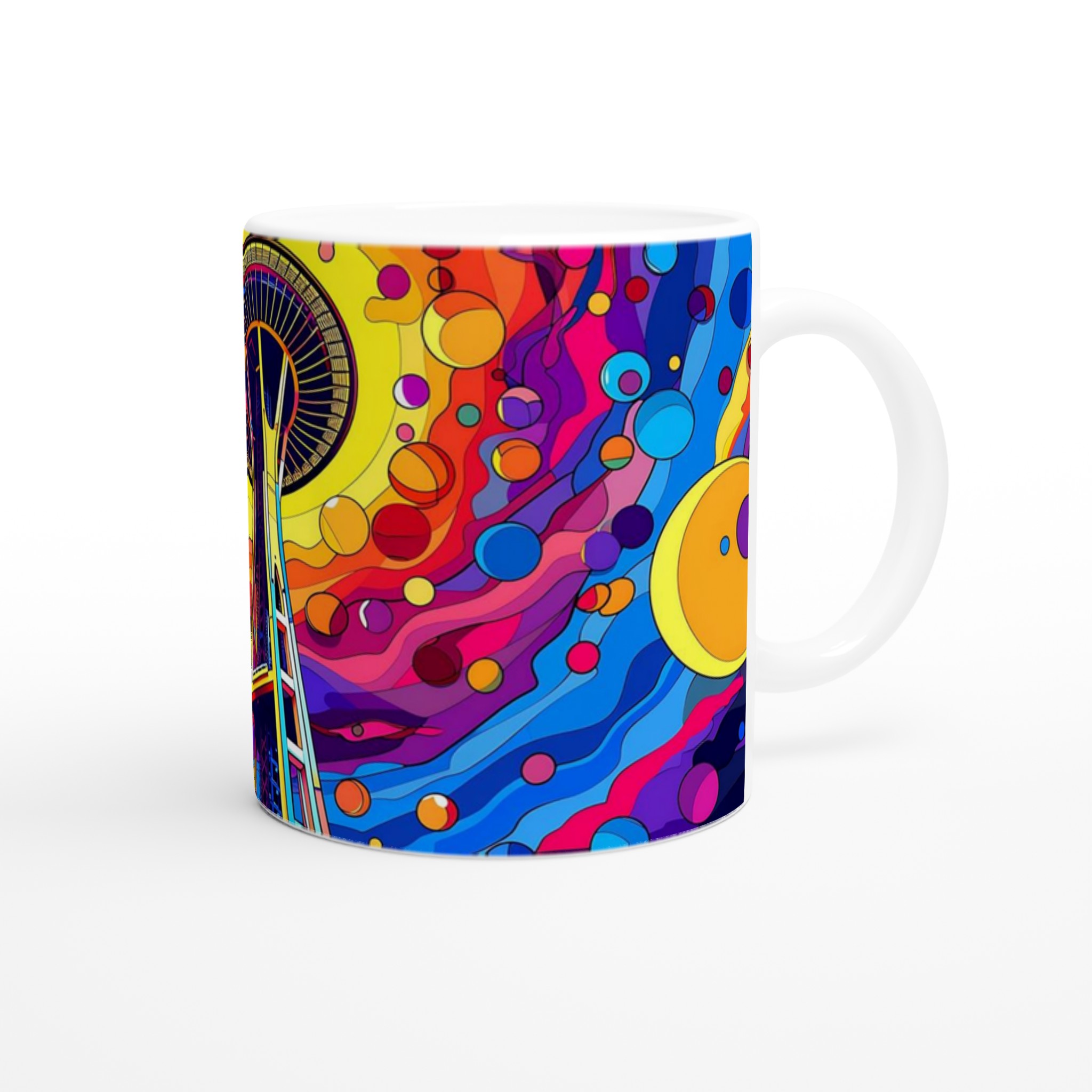 Kosmisk Seattle Space Needle Keramikmugg – Färgglad Abstrakt Konst för din Kaffestund 9 23eb0221-d39a-416b-b389-630ee39dd55b