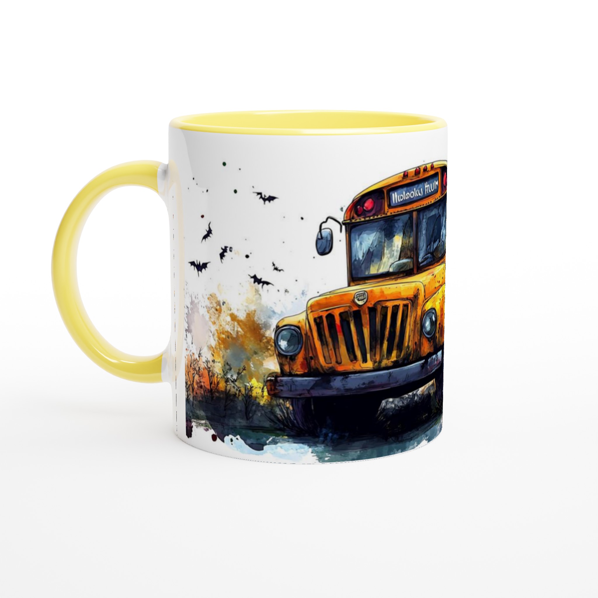 Mystisk Skolbuss Halloween Mugg – Skelett på Spökfärd i Akvarellstil, 11oz Keramikmugg 3 23fc95ec-b3e4-4486-8378-55a78d1e24fd