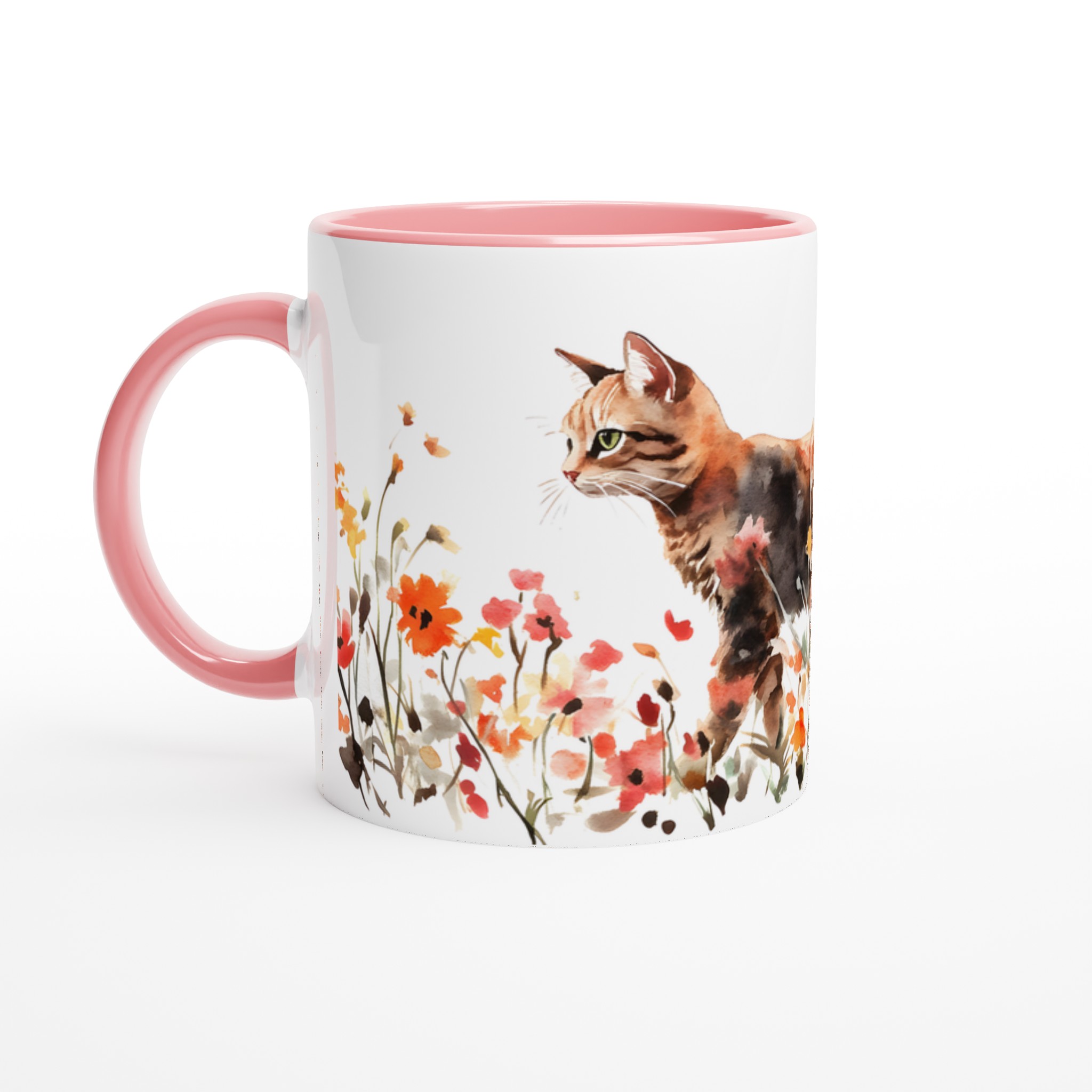 Katt bland Vildblommor Akvarellmugg – 11oz Keramikmugg i ditt val av 7 färger 6 24f43177-96b8-47b4-8908-d562a0ba3b5c