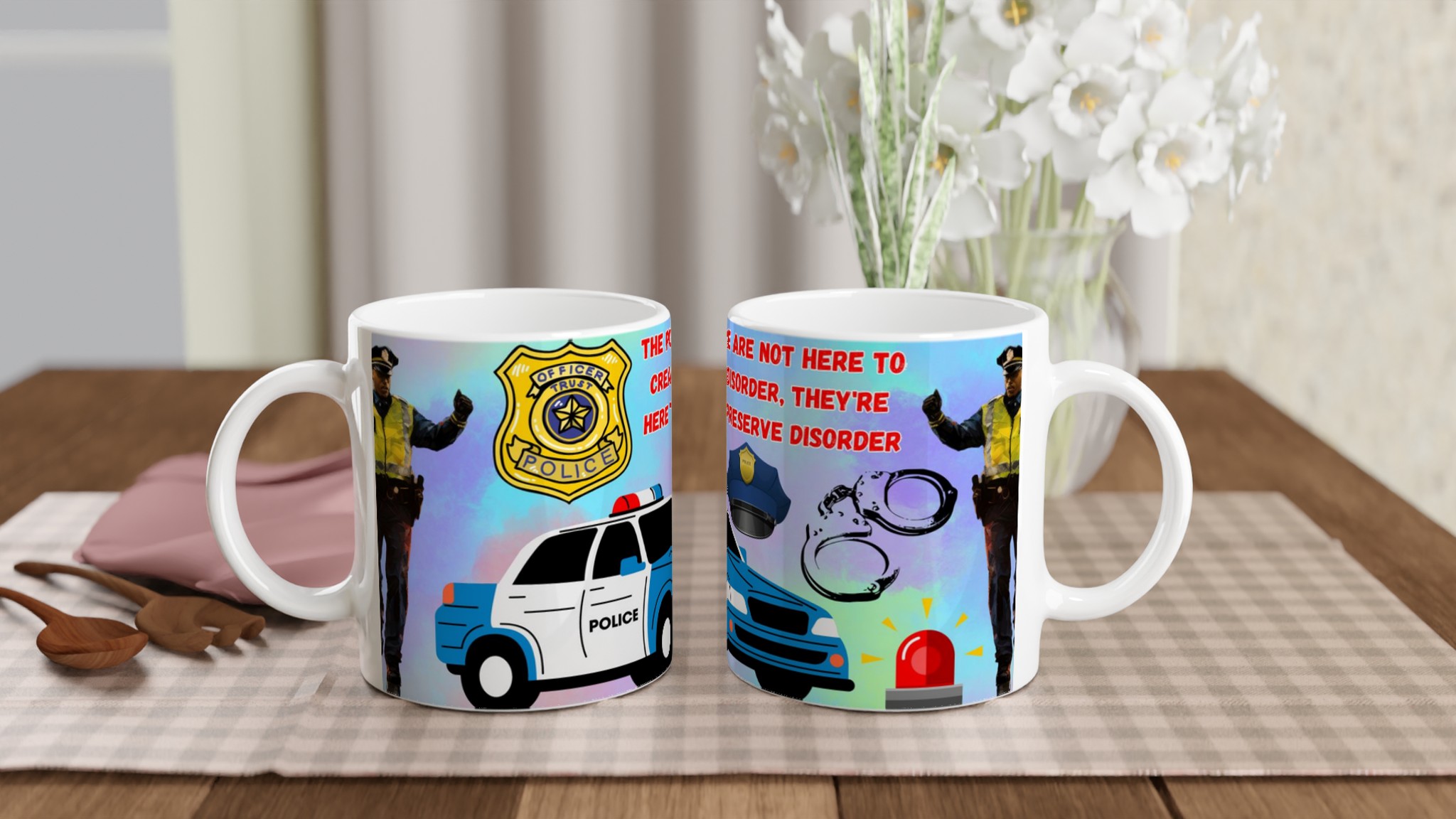 Vit 11oz Keramisk Mugg med Polisdesign – Välj bland Sju Färgstarka Keramikhäften 10 2501ee2d-b709-4649-a6a7-2cc1da261a80