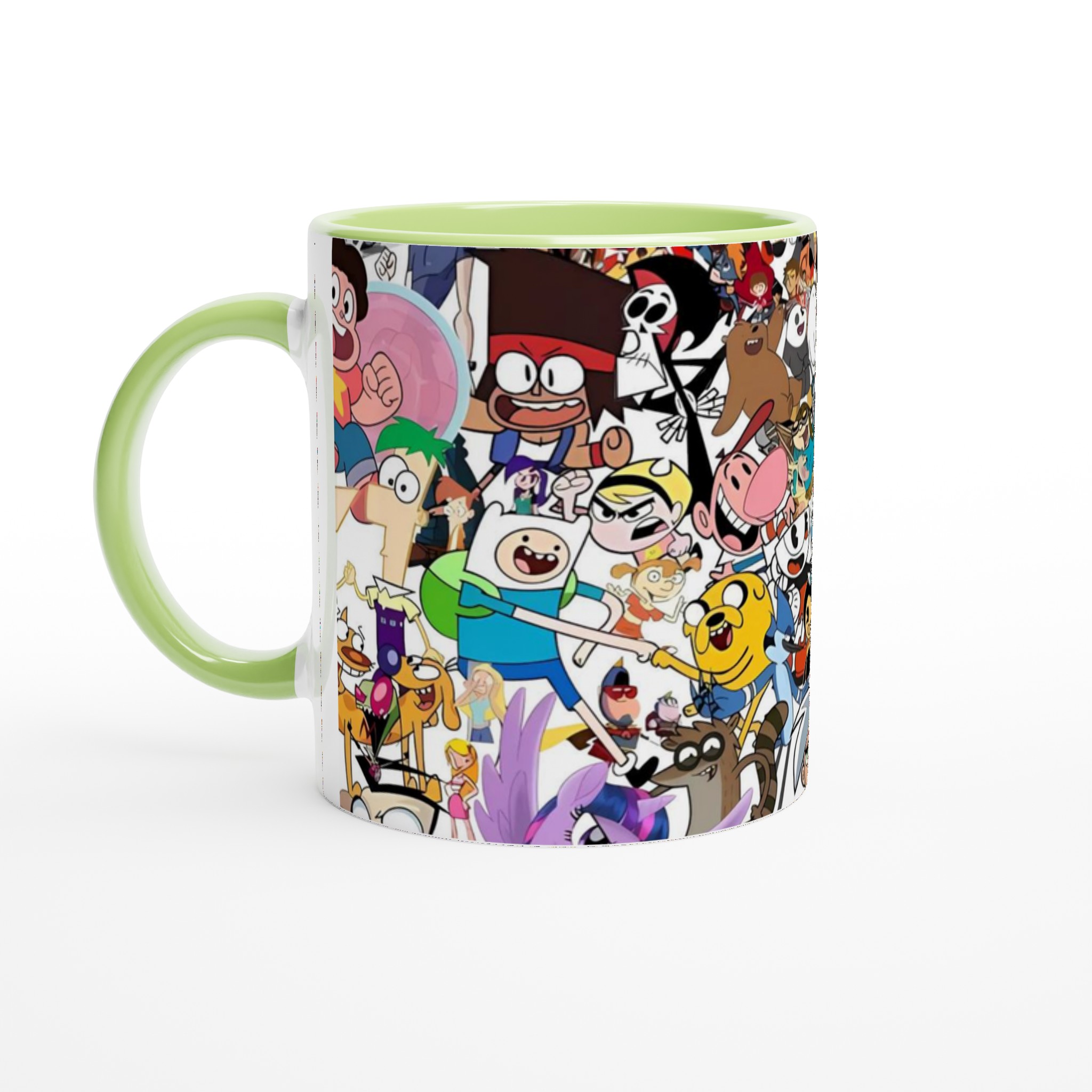 Vit 11oz keramisk mugg med färgstark cartoon-collage – välj din favoritfärg för unik stil 8 25126e42-b717-4bfb-8566-0522073b3a97