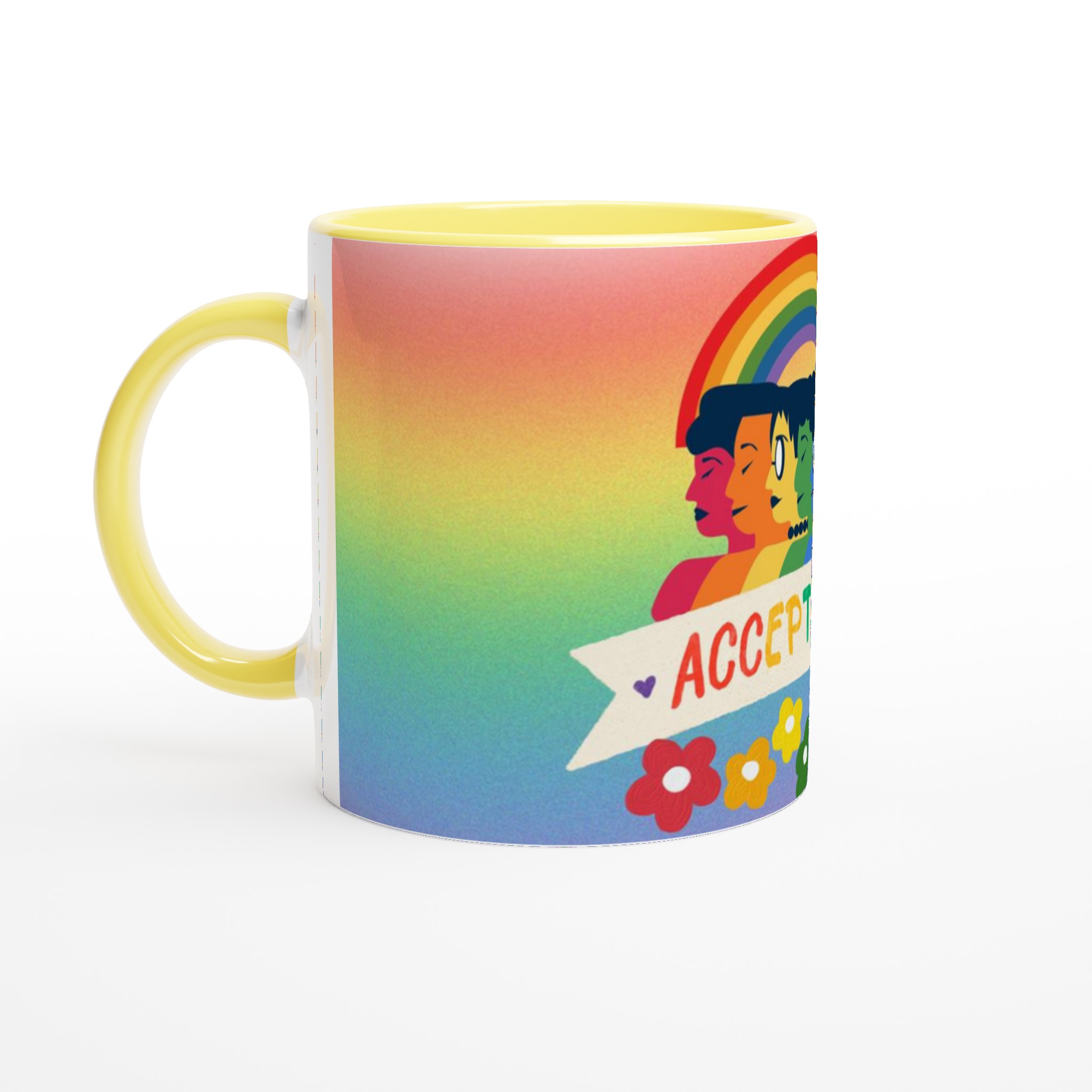 Vit 11oz keramisk mugg med färgglad Acceptans-design i sju levande nyanser 3 2520dbbe-ac3d-4e7a-9bb9-6fabbfe36489